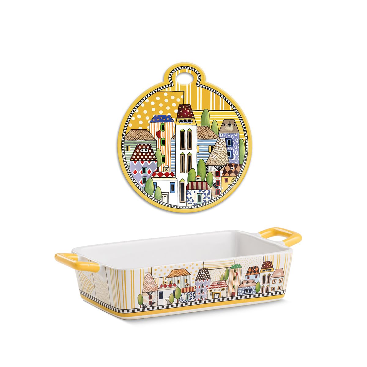 EGAN set Pirofila da forno Paese Mio colore Giallo 24,5×13 cm con sottopentola Paese Mio Giallo 17 x 19 cm