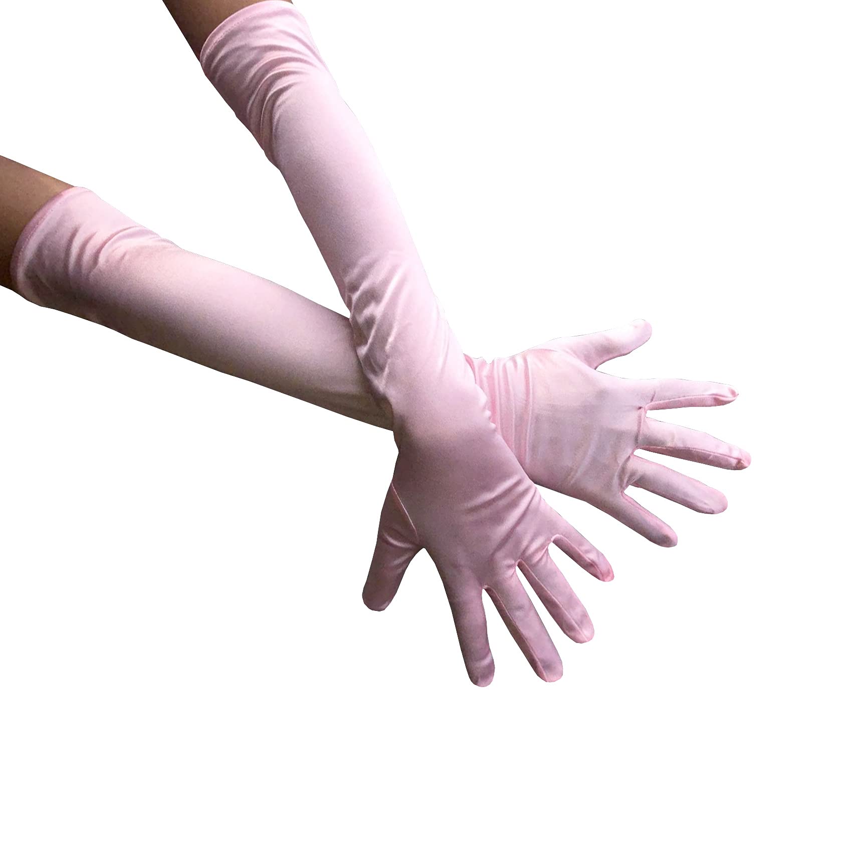 Long Opera Party Gloves for Women, 1920s 20s Satin Gloves Elbow Length for Bridal Evening Dress & Wedding & Dance W-G-1, Pink, One Size โ image 1