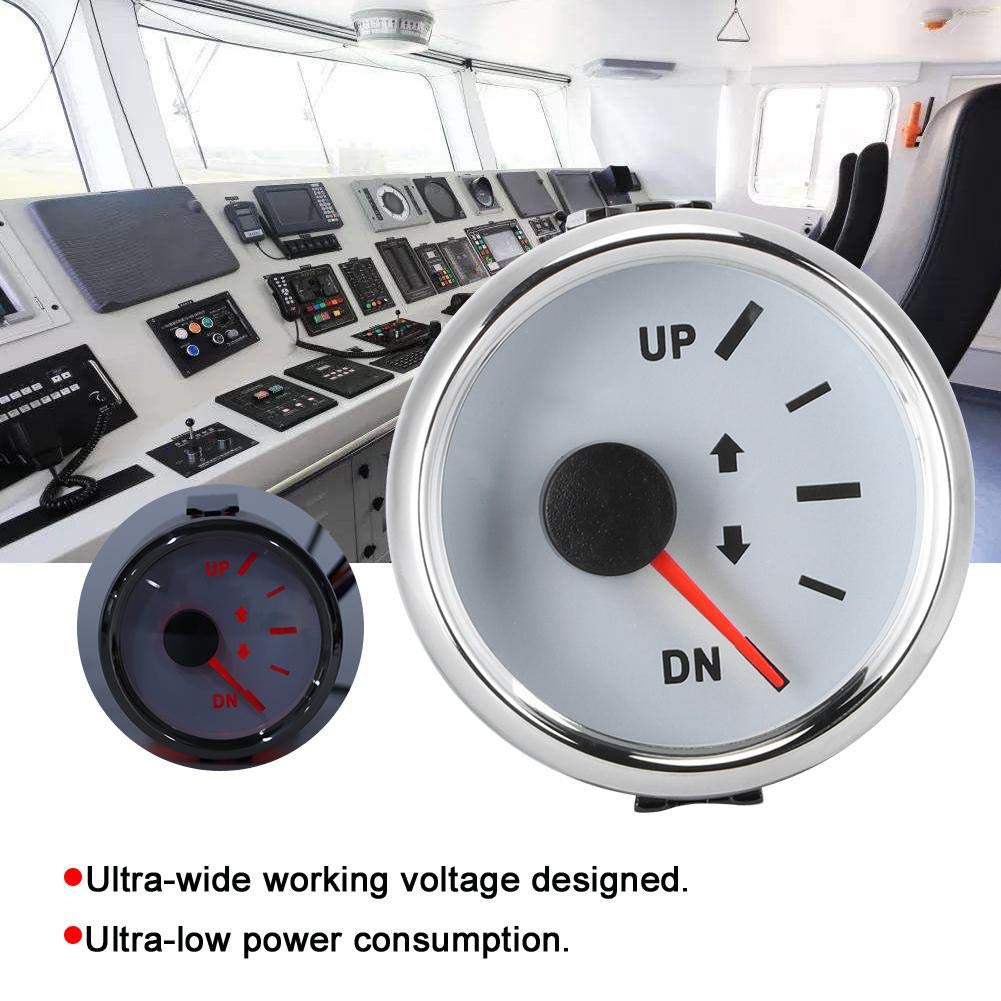 Trimmanzeige, 52 mm UP-DN-Trimmanzeige für Boote 0-190 Ohm Signal Trimmneigungsanzeige Rote Hintergrundbeleuchtung(Weiß)