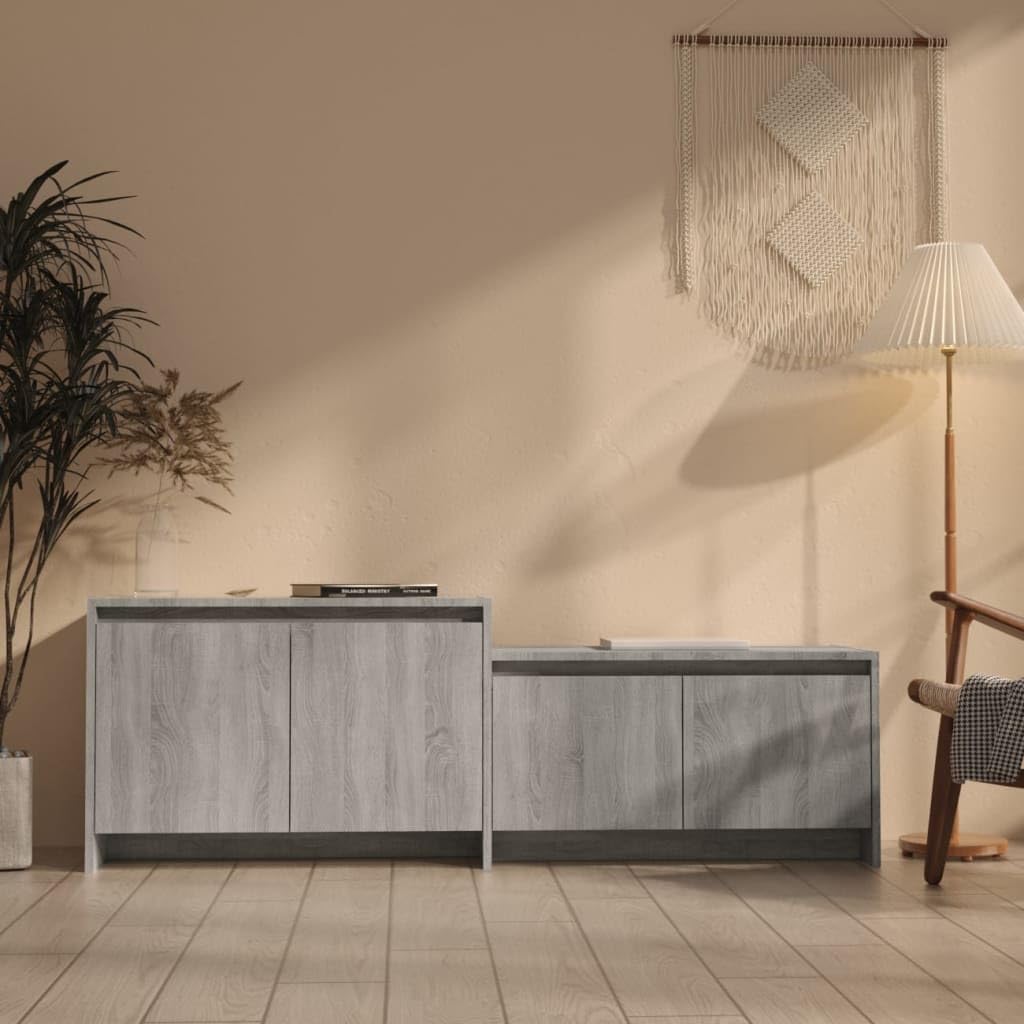 Hothingwell Sonoma szafka pod telewizor szara 146,5x35x50 cm drewno inżynieryjne | 4 drzwi, 2 sztuki do montażu, przechowywanie DVD i konsoli, łatwe czyszczenie