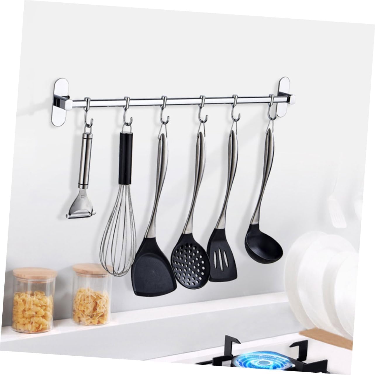 PRETYZOOM Stainless Steel Wall-Mounted Kitchen Storage Rack Hooks Multi-Functional Cutter Organizer No Drill Required Space Saving Hanger for Home and Kitchen