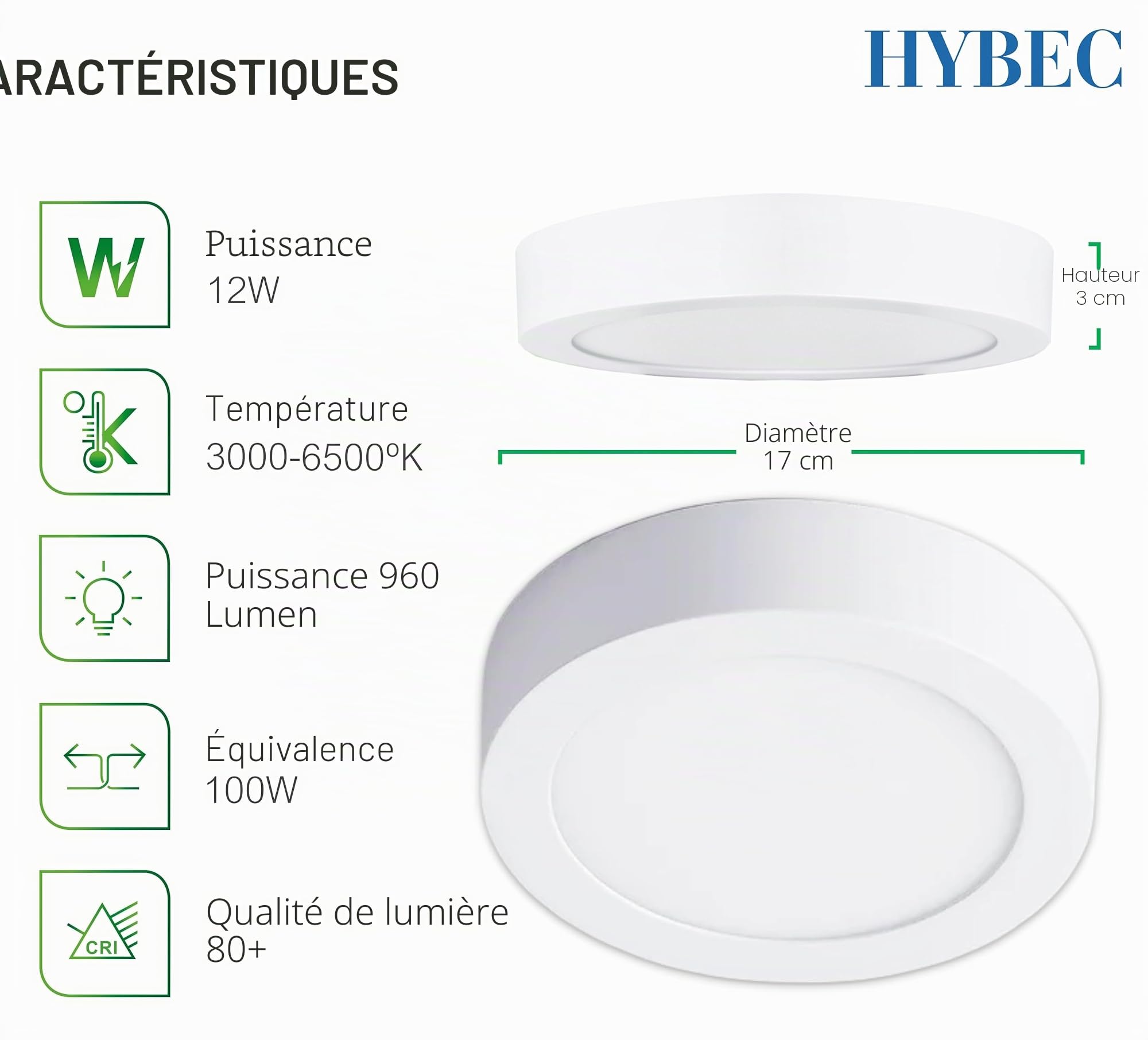 Lampes Plafond, Plafonnier LED Extérieur, Lustre Salle de Bain, Plafonniers LED, Lampe Plafond LED, Lampe Cuisine, LED Salle de Bains 6500ºK 12W (Pack 10)