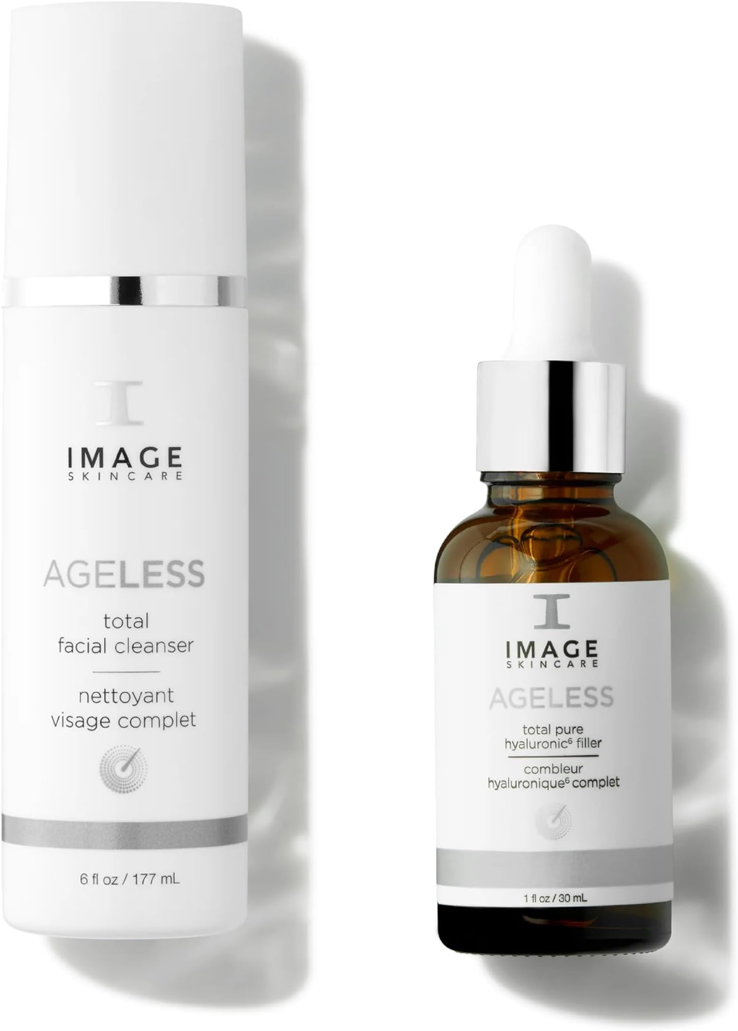 AGELESS Total Facial Cleanser + Pure Hyaluronic 6 Filler Serum Set - Cleans, Hydrates, and Revitalizes Skin, Smooths Appearance of Wrinkles Instantly (6 oz + 1 fl oz)