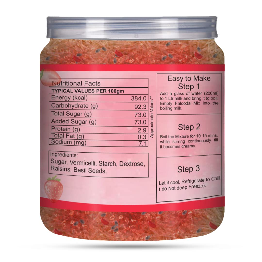Brew Lab Strawberry Flavored Falooda| Instant Falooda Mix | Easy to Make Mix it with Milk 250 g 3