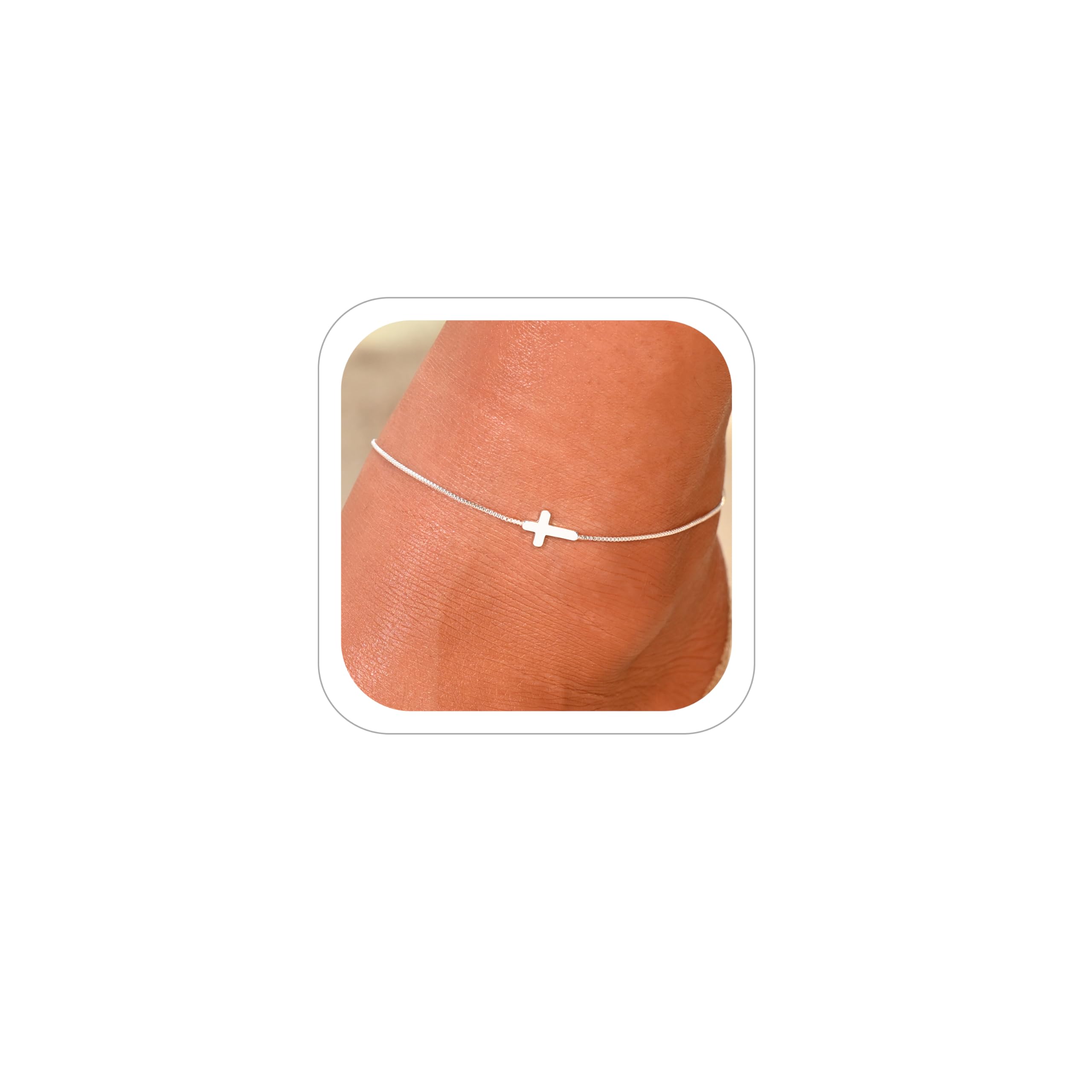 Anklets for Women 14K Gold Plated Anklets Waterproof Ankle Bracelets for Women Silver Ankle Bracelet Layered Cross Satellite Bowknot Flower Pearl Beach Anklets Cute Jewelry Gift