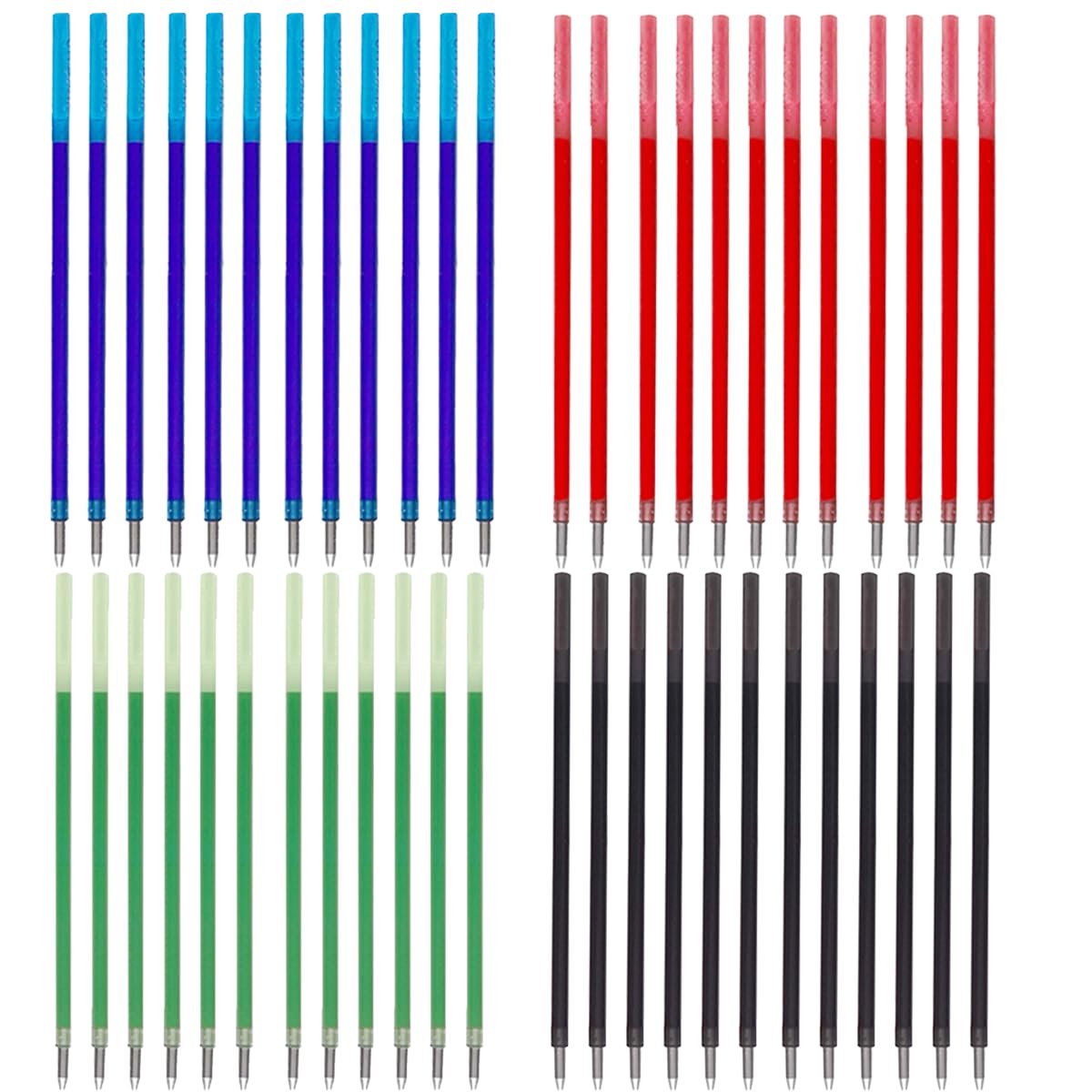 48 4-in-1 Refills Can Be Rubbed Multifunction Ballpoint Pen 0.5mm, Black, Blue, Red, Green Ink, International Standard Refill, for School, Office (48 pieces)