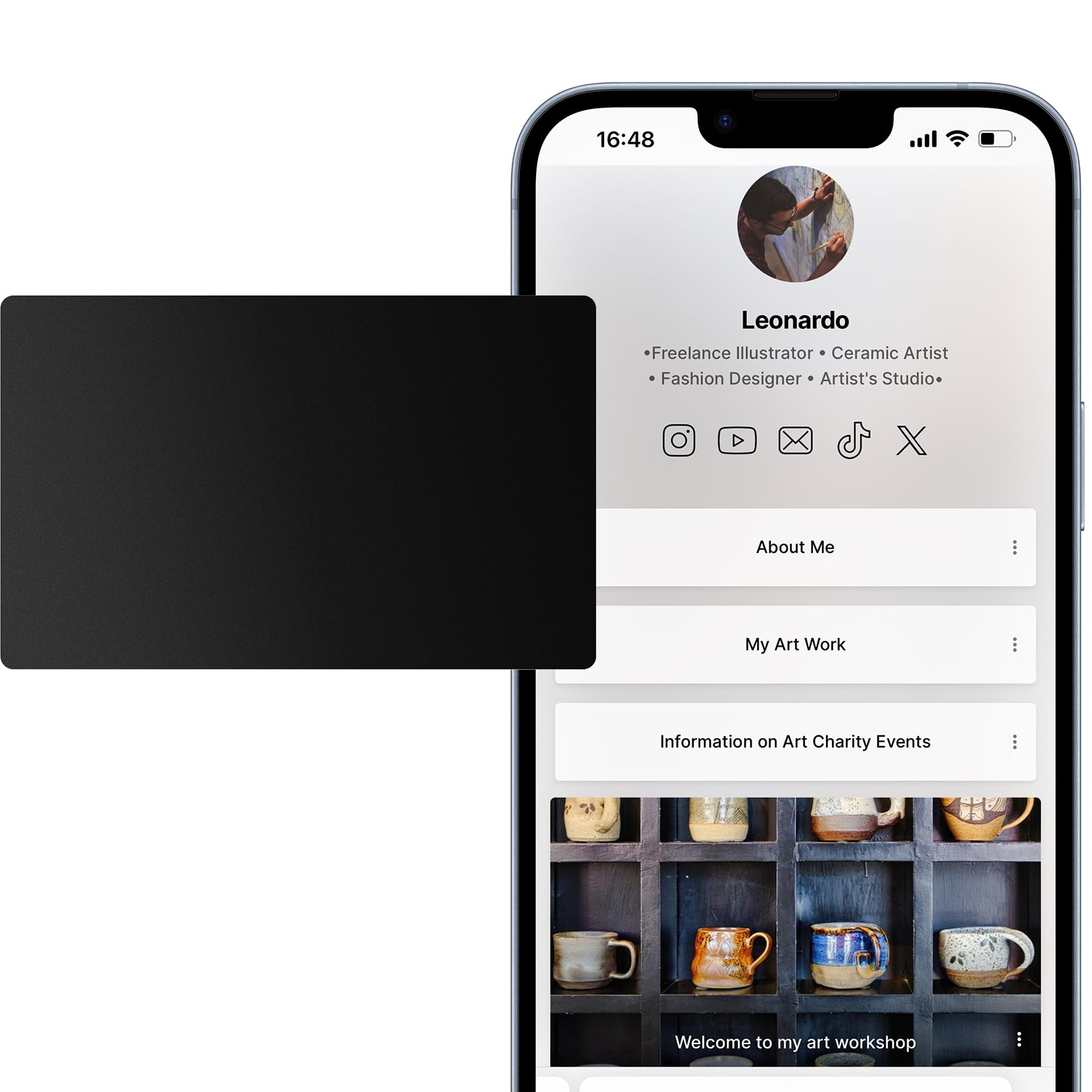 Black Digital Business Card - Social Media Sharing & Instant Contact - Tap to Share NFC - for iOS & Android - 1pc
