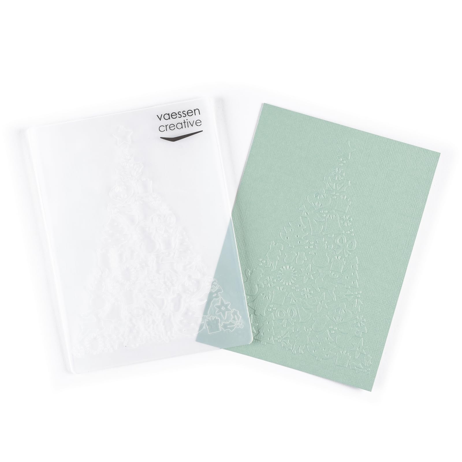 Vaessen Creative Carpeta de Embossing Árbol de Navidad 14,6 x 10,7 cm – Plantilla de Repujado para Tarjetería, Scrapbooking, Journaling – Reutilizable, Resultados Precisos, Para Máquinas de Troquelado