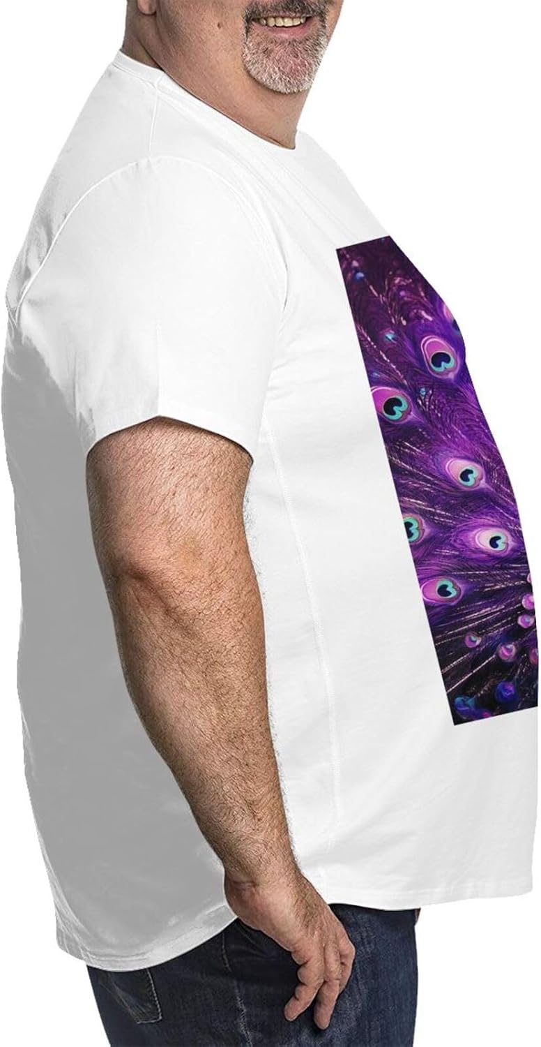 T-Shirt Plus Size Heavyweight T Shirt for Men Big and Tall Tshirts | Purple Peacock Oversized Tshirts For Men Short Sleeve Upf 50+ Sun Protection T-Shirt For Casual & Daily Wear