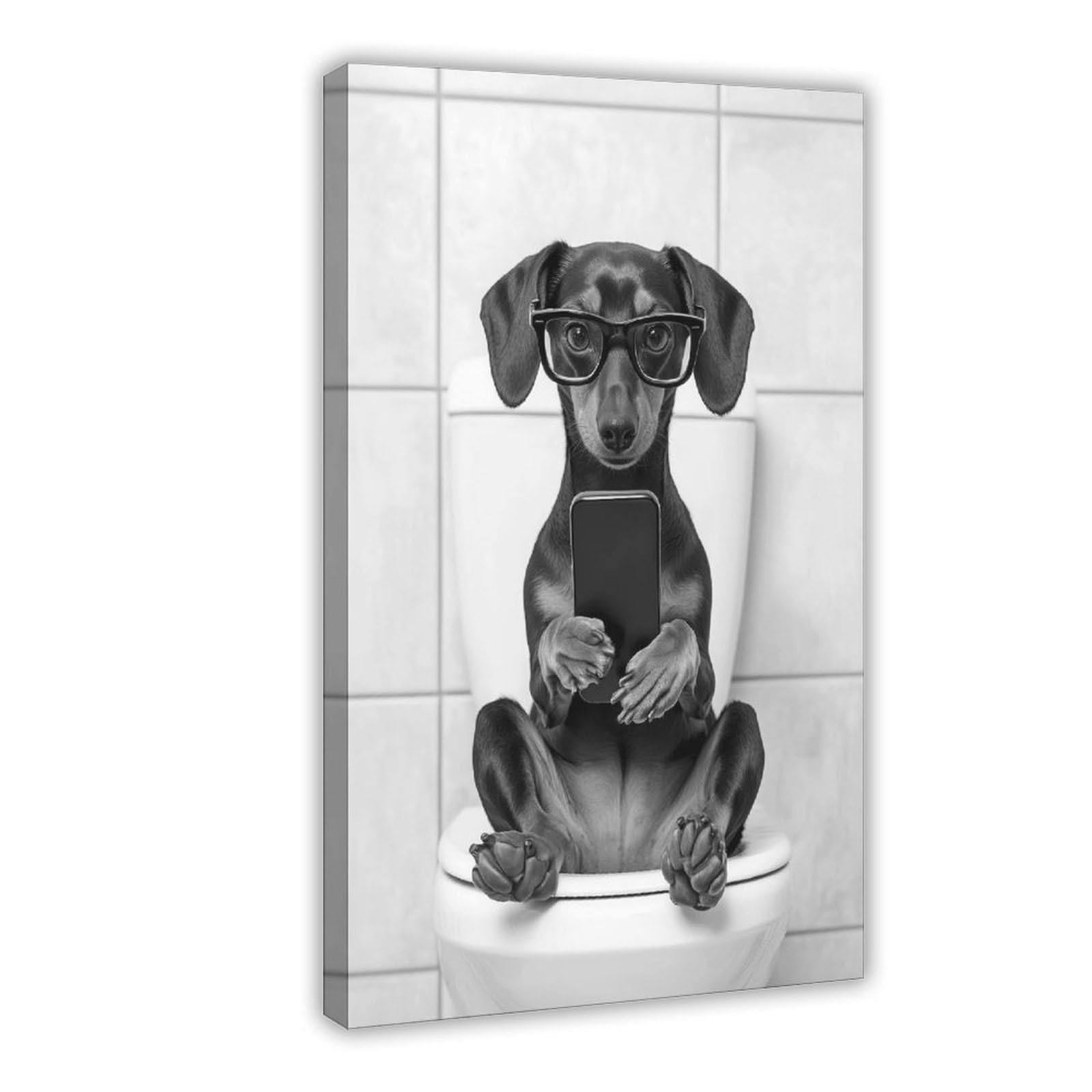 Ncudank Dachshund Sitting On The Toilet Canvas Poster Bedroom Decor Landscape Office Room Decor Gift 08X12inch(20X30cm)