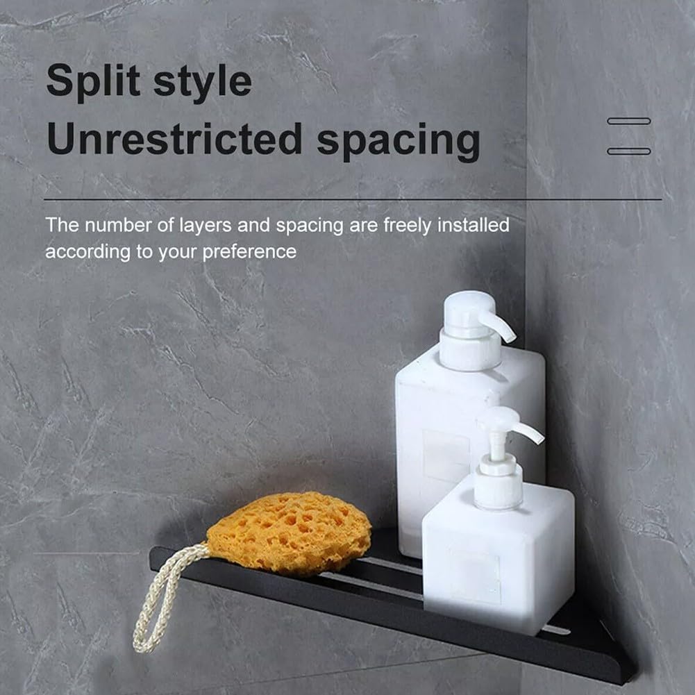 Estante de ducha esquinero de 90 grados, acero inoxidable 304, instalación sin taladro, diseño triangular para baño y cocina, color negro, ahorro de espacio