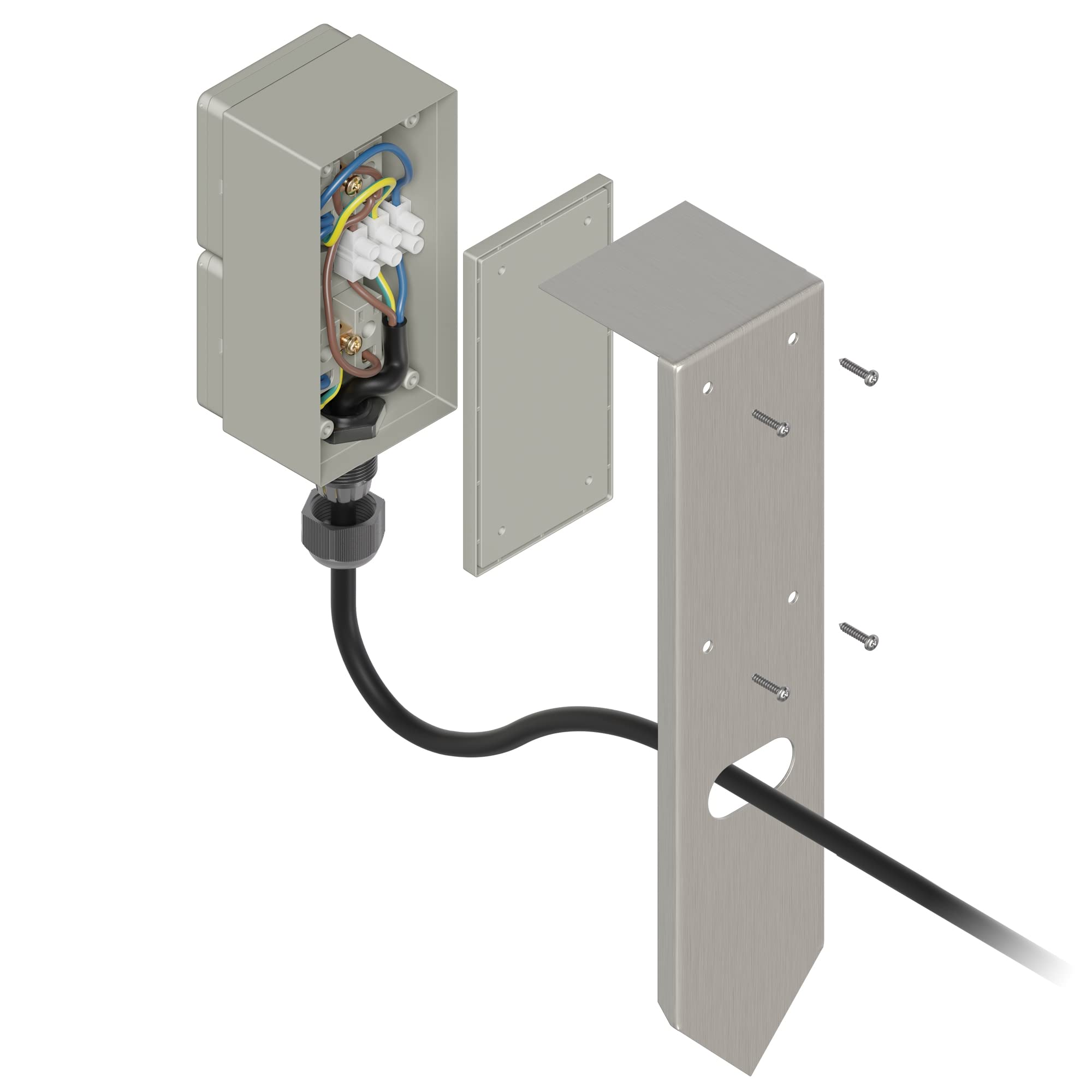 Tuincontactdooszuil PIWI met grondpin en 2m kabel voor buiten, IP44, 2-weg, roestvrij staal