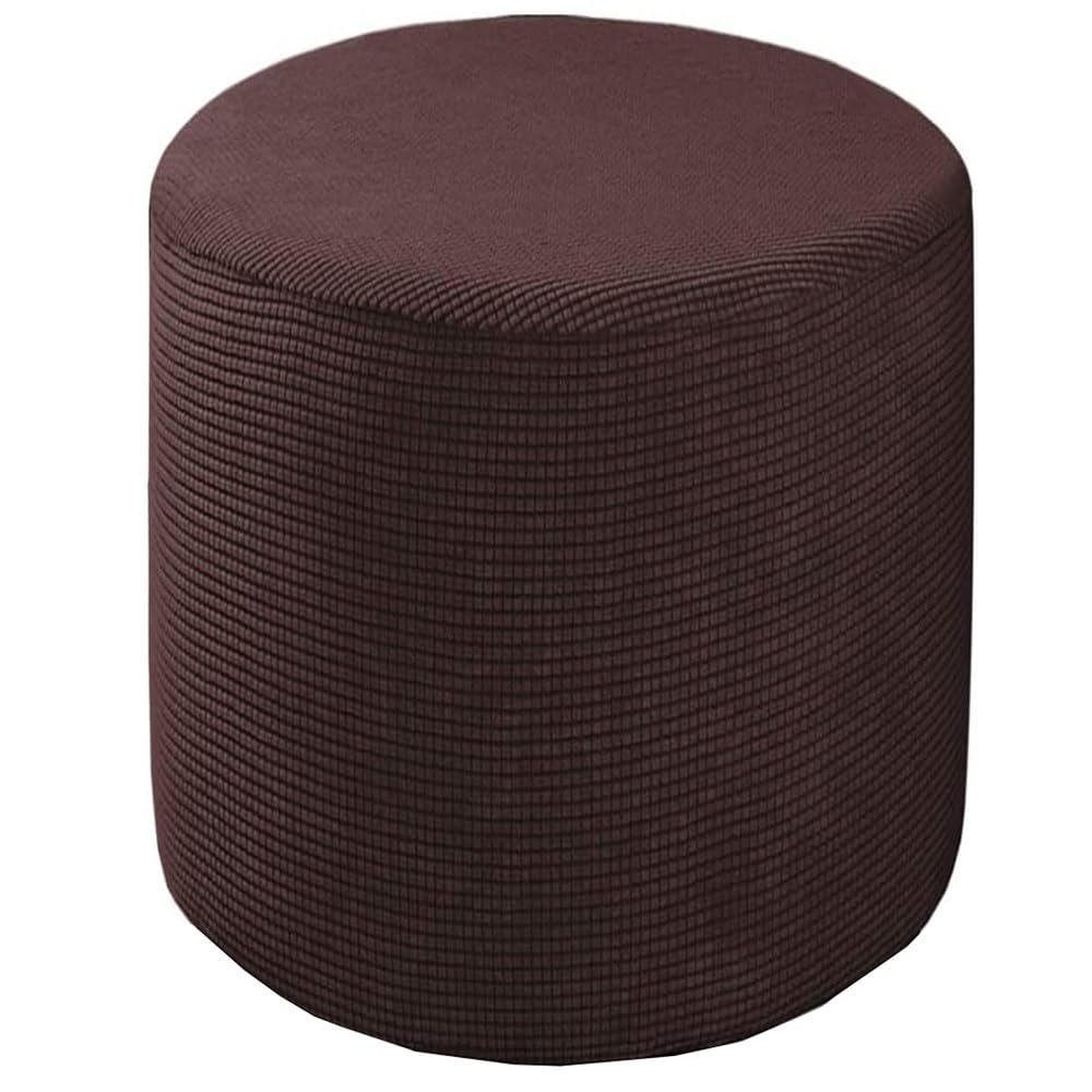 Odaima Round Ottoman Slipcover Cover Velvet Small/Large Footstool Protector Covers Stool Ottoman Covers Stretch with Elastic Bottom, Feature Textured Checked Fabric Machine Washable(#3,Diameter:50cm)