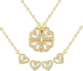 Magnetic Folding Heart Four Leaf Clover Stainless Steel Pendant Necklace, Love Charm Clavicle chain