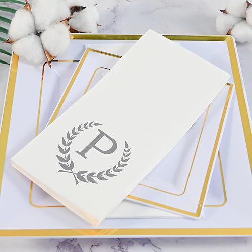 Vista 18 de Cubiertos de plástico dorado con servilletas, 100 paquetes de servilletas y cubiertos preenrollados, juego de cubiertos desechables envueltos