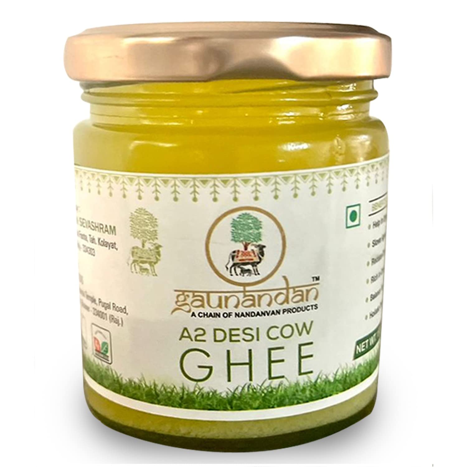 Gaunandan A2 Desi Cow Ghee 150 ML | Pure Desi Cow Ghee Bilona Method |Pure, Natural & Healthy | Lab Tested | Glass Jar