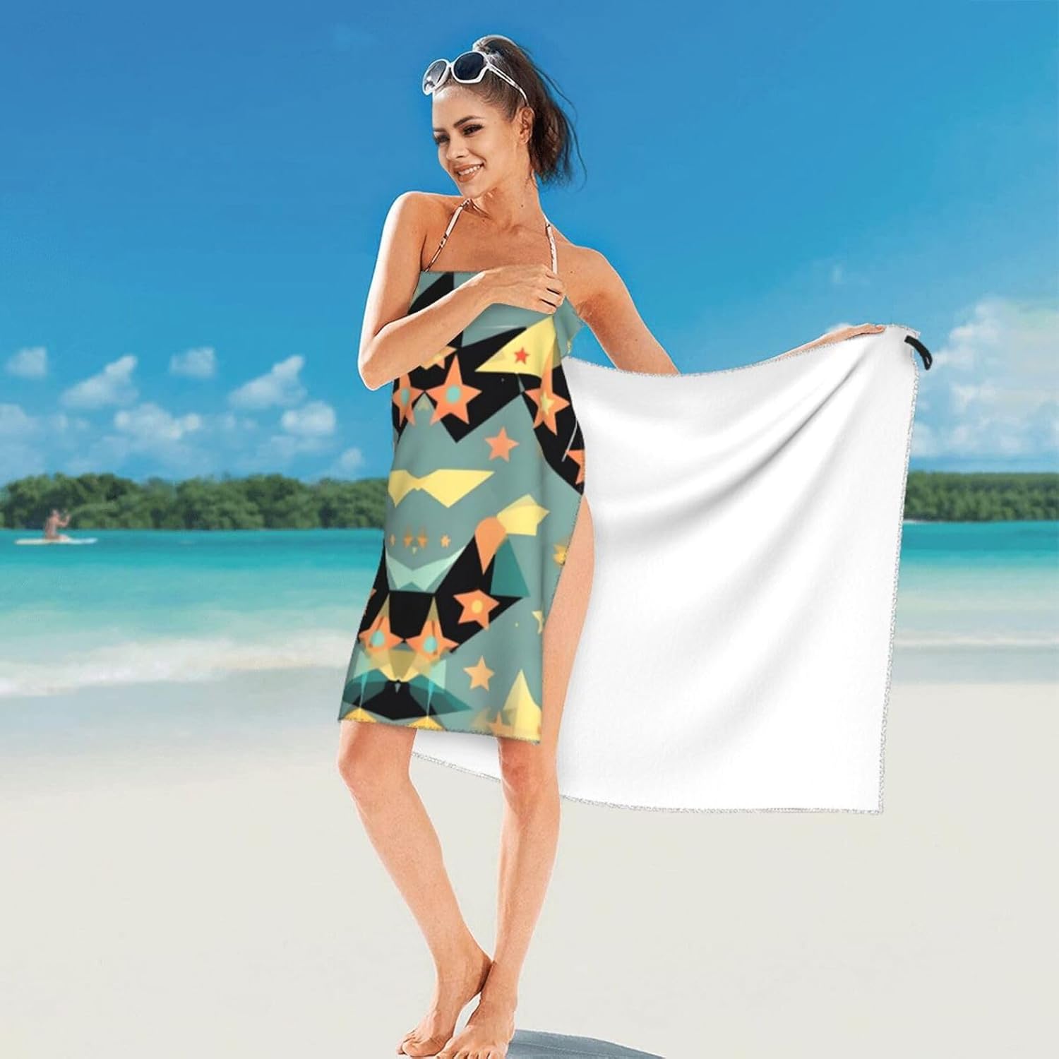 Atomic Stars Retro Pattern Quick Drying Bath Towel,Microfibre Soft Large Bath Towel,Highly Absorbent Dry Quickly Bath Sheet