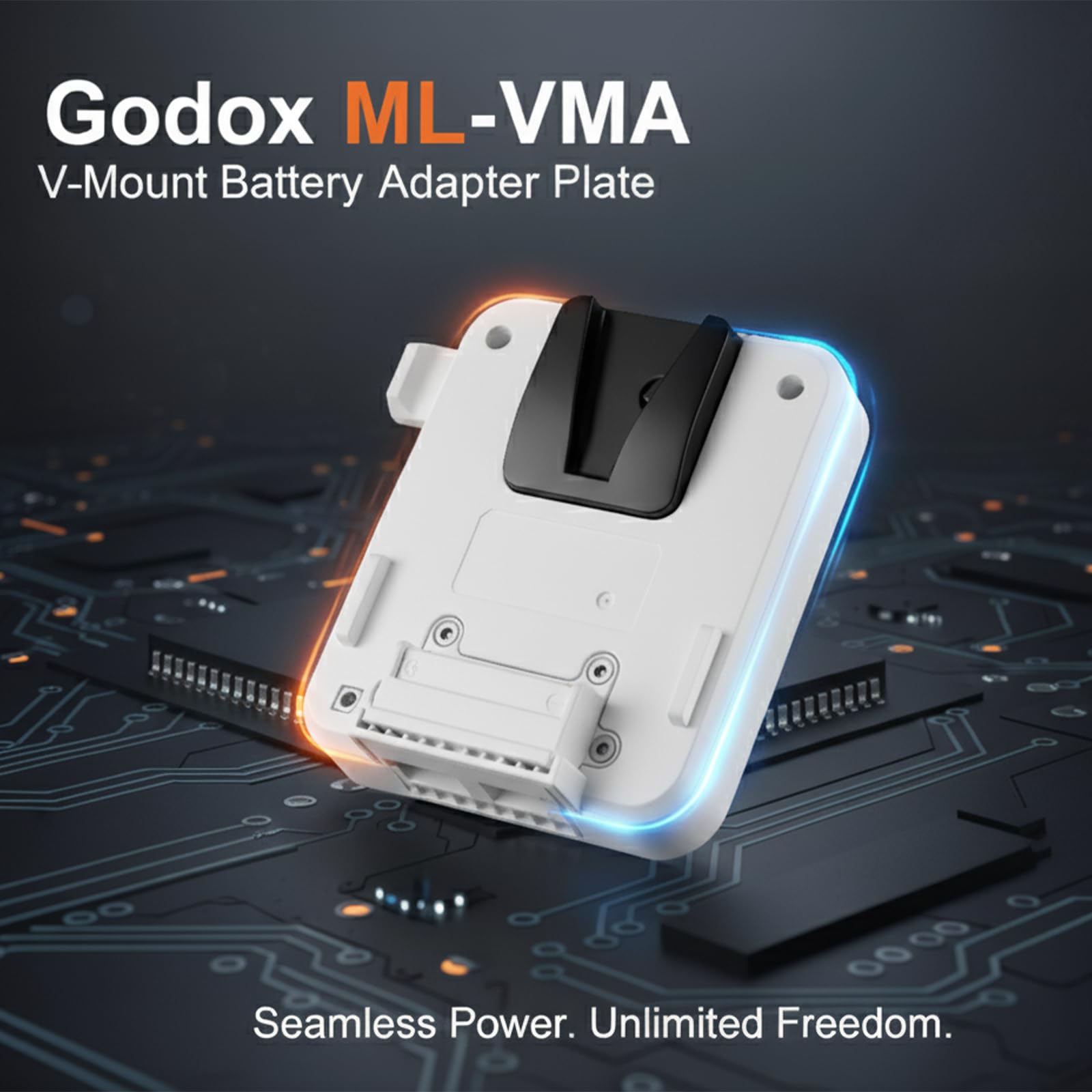 Godox ML-VMA V-Mount Plaque d'adaptateur de batterie compatible avec les lampes vidéo LED Godox ML150Bi et ML80Bi permettant une alimentation sans fil stable pour les enregistrements en studio et en