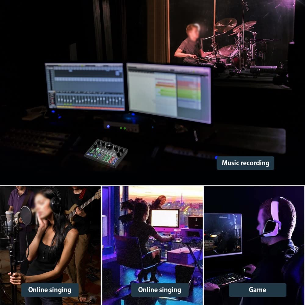 Carte Son Live, changeur de Voix Externe, mixeur Audio BT, Carte de mixage sonore avec Plusieurs Effets sonores, Compatible avec Les Smartphones et Les Ordinateurs