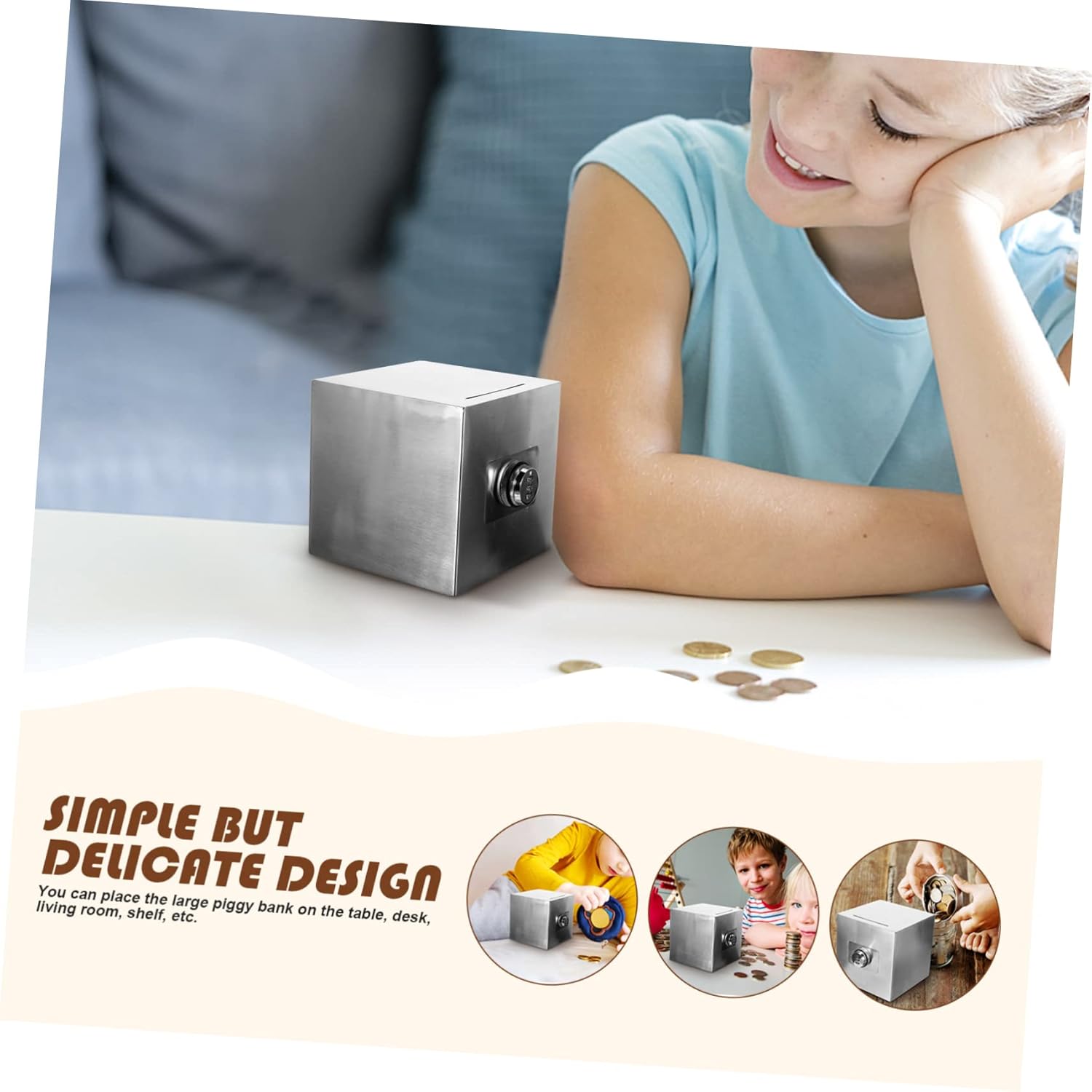 Boy Girl Stainless Steel Bank with Lock Money Storage for Boy Girl Saving and