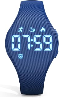 Kids Led Digtial Fitness Tracker Watch for Ages 5-15, No App Waterproof Wristwatch, with Pedometer Step Counter Alarm Clock, for Children Goys Girls Teens (Deep Blue)