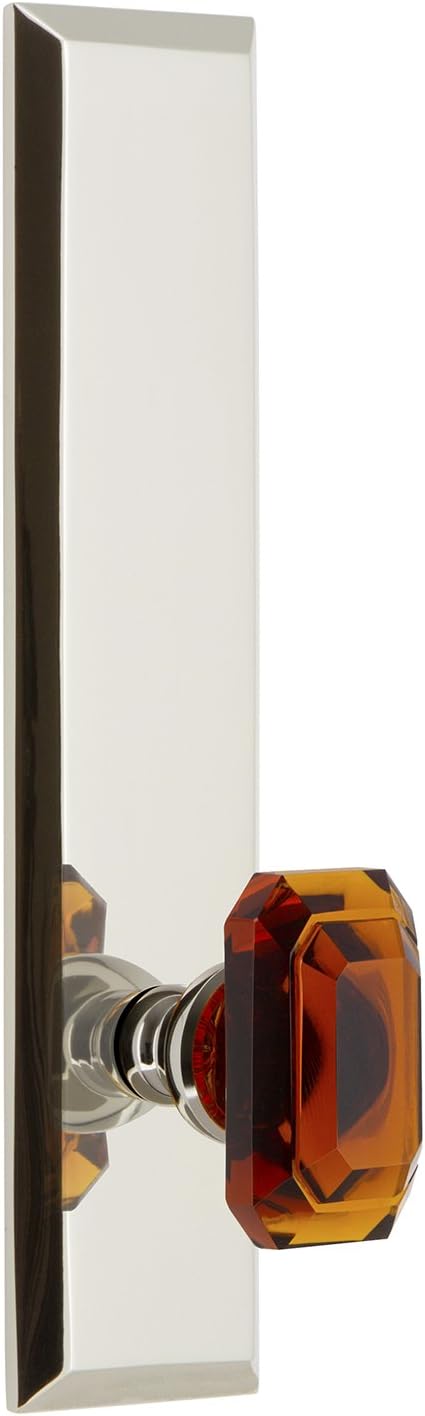 Grandeur 836438 Hardware Fifth Avenue Tall Plate Baguette Amber Knob, Single Dummy, Satin Nickel