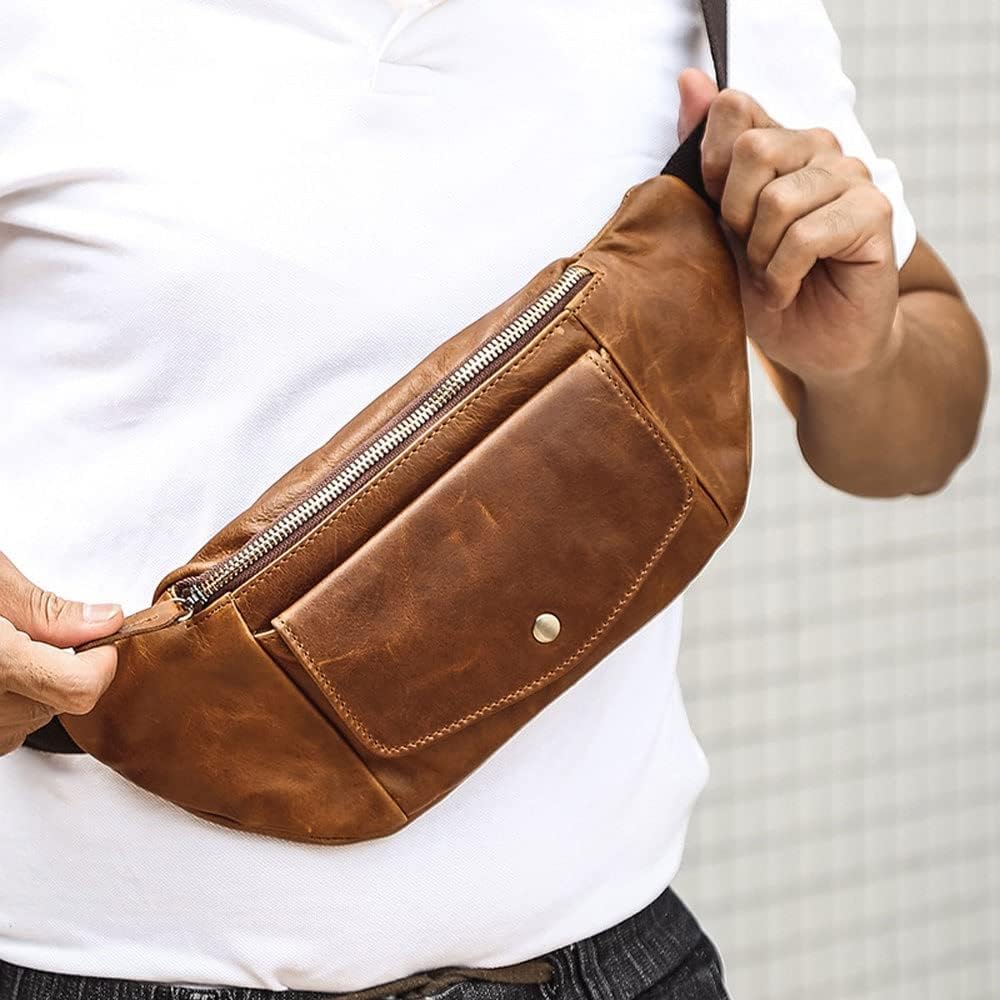 Leder-Gürteltasche für Herren, Retro-Gürteltasche, Hüfttasche, Hüfttasche, wasserdichte Bauchtasche, Hüfttasche, Gürteltasche für Wandern, Reisen, Laufen, B