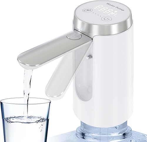 Dispensador de agua para botella de 5 galones, pantalla LED inteligente, bomba de agua recargable, boquilla de agua plegable de larga duración para