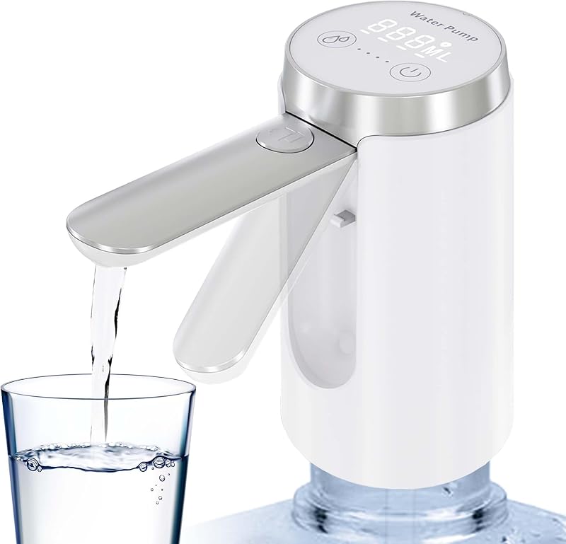 UNNEES Rechargeable 5 Gallon Water Dispenser with Led Display (White) | Smart Led Display, Rechargeable, Long-Lasting, Portable, Foldable Water Spout For 5 Gallon Bottle, Home & Outdoor