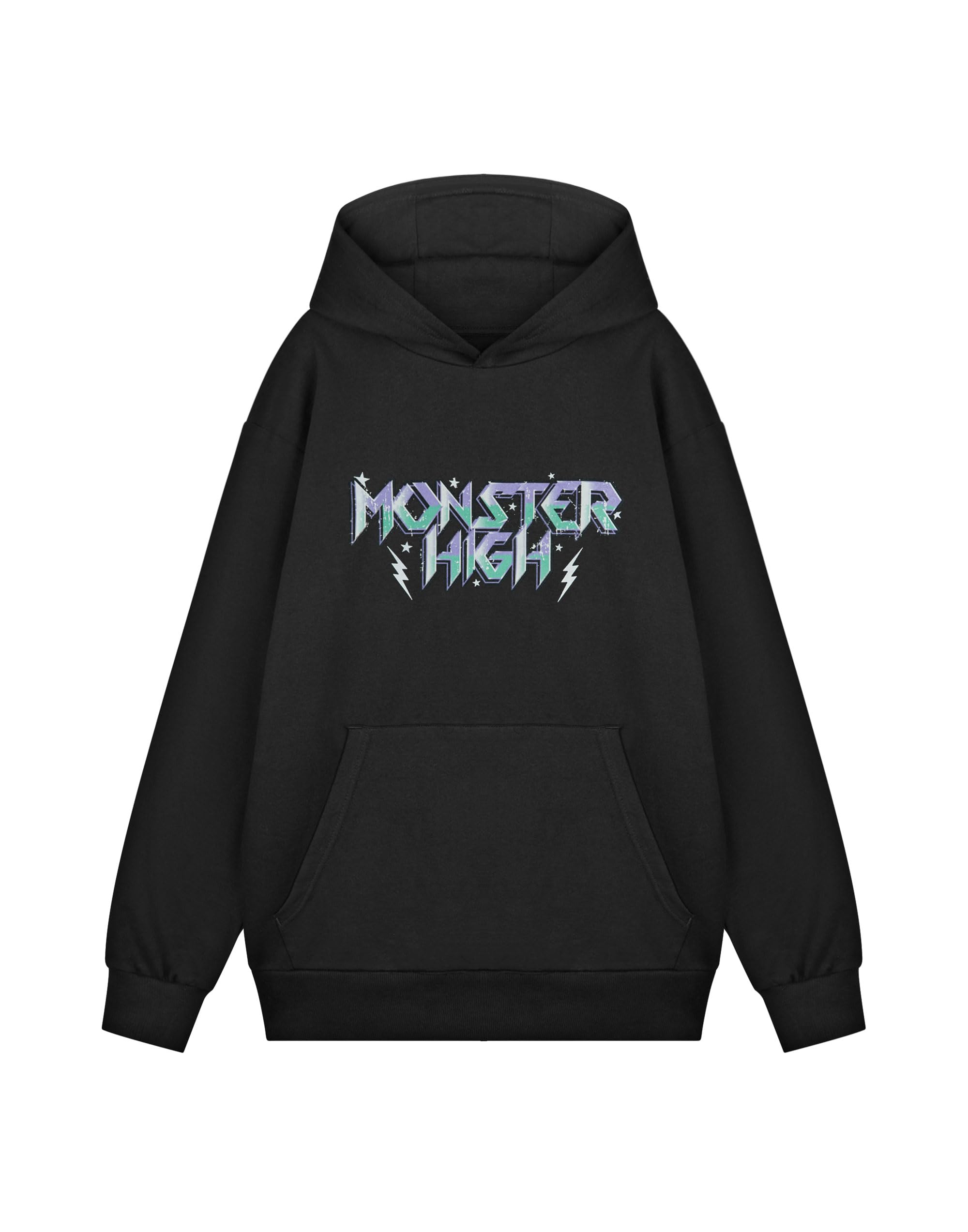Monster High Women's High Voltage Hooded Black Sweatshirt | Classic Long Sleeve Graphic Tee For Casual Wear Logo Print | Cartoon Apparel | Retro Fashion Top