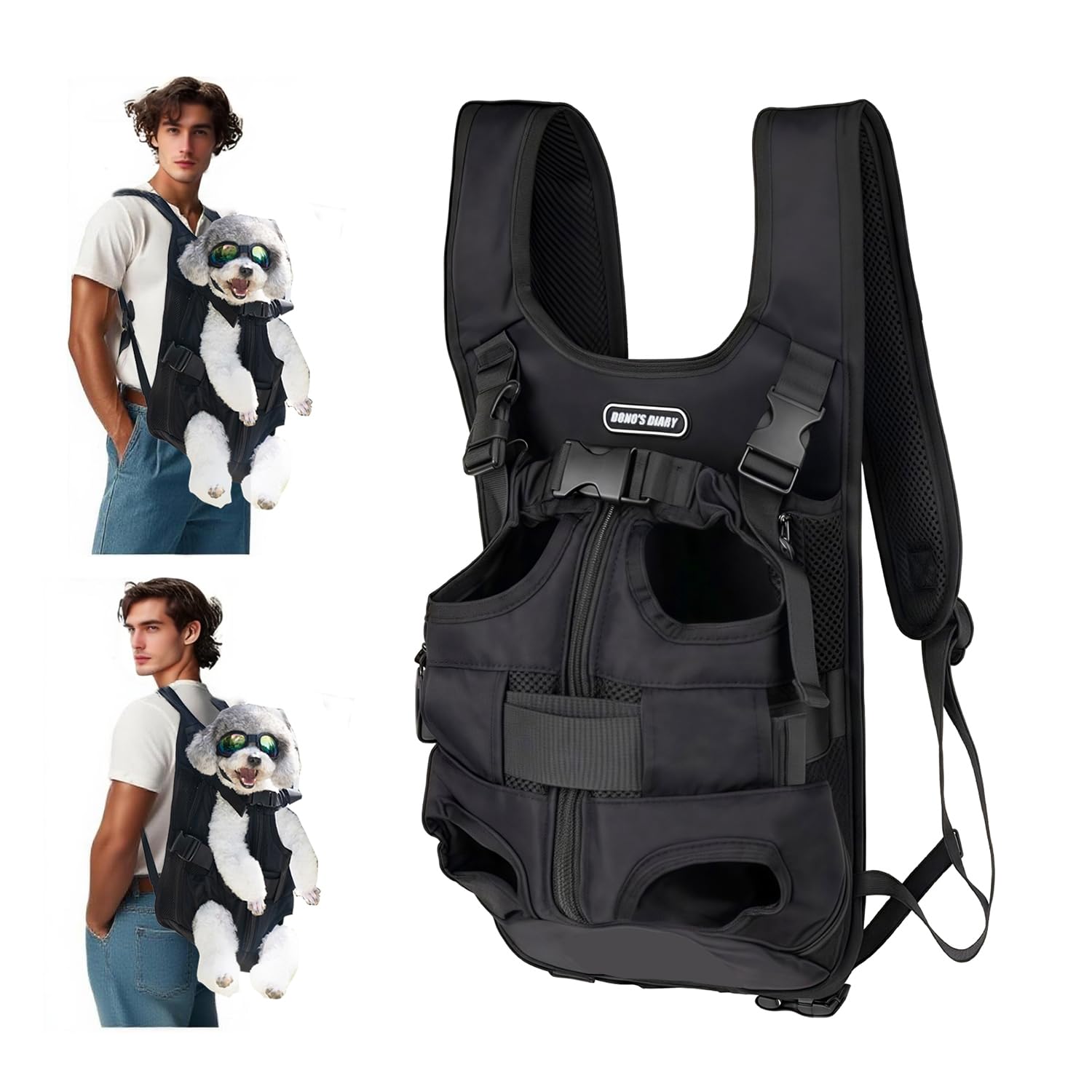Haustier Rucksack, Hundetrage Verstellbar Hunderucksack Tragbar Atmungsaktives Katzenrucksack, für Klein Mittler Hunde Katze Welpen (Schwarz, XL)