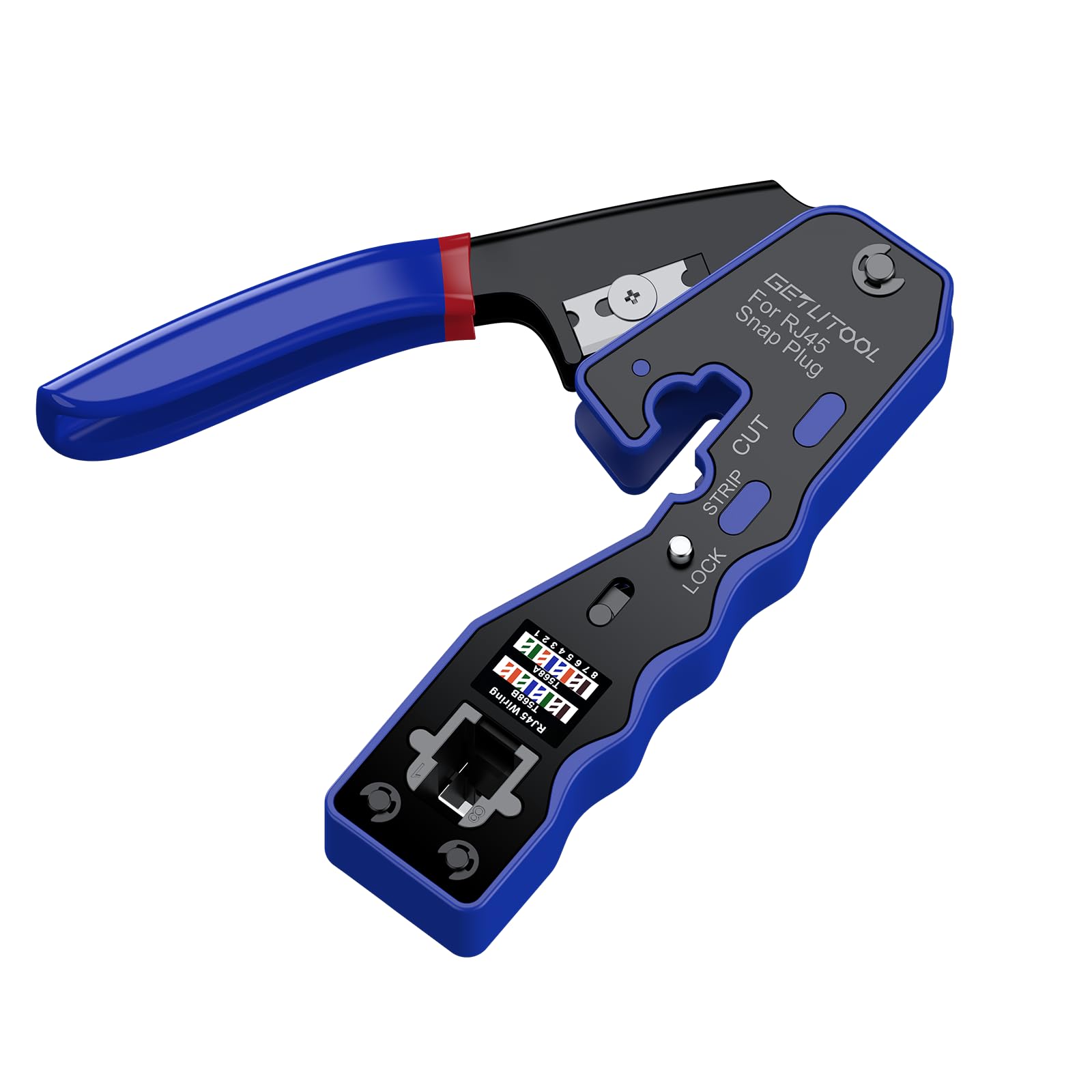 GETLITOOL Profesjonalny zaciskarka RJ45 Kompletny zestaw z 60 pozłacanymi złączami Cat5e/Cat6/Cat6a, szczypce do ściągania izolacji i narzędziami do sieci Ethernet