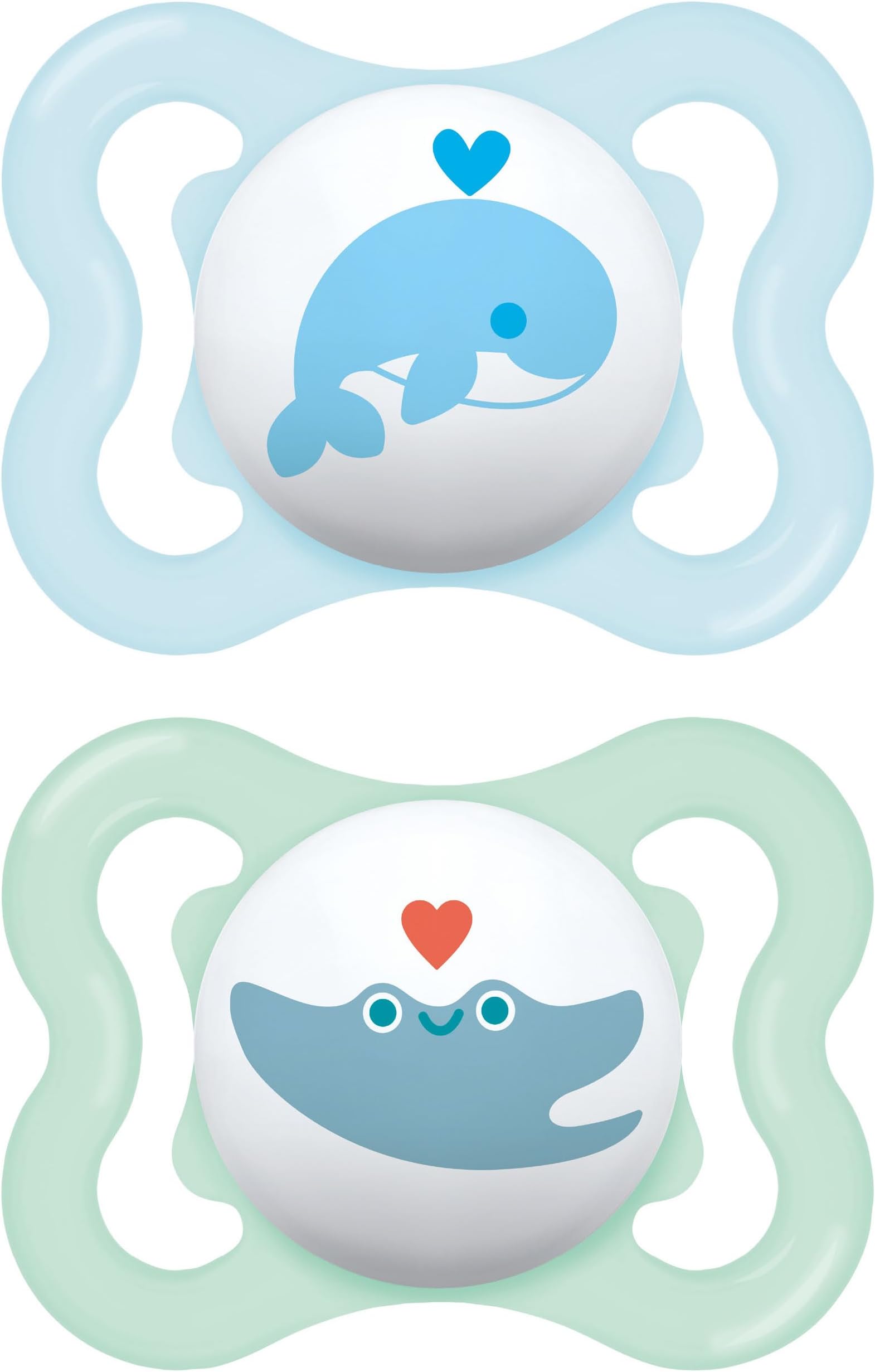 MAMAir Soothers | 0-6 Months | 2 Pack | Newborn Dummies | Comes in Dummy Steriliser Case | Sustainable Materials | Baby Accessories for Newborn | Blue/White (Various Designs)