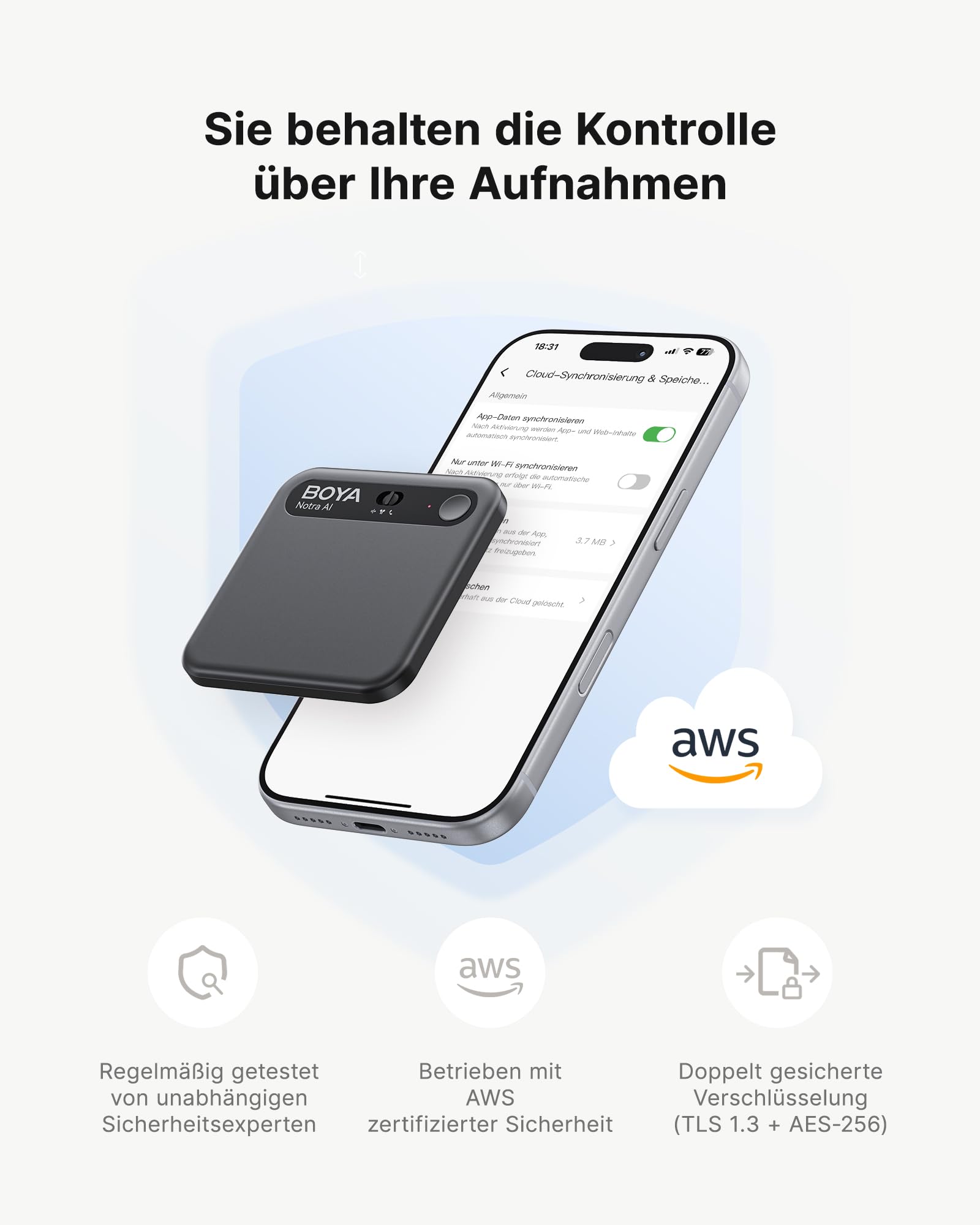 BOYA Notra KI Digitales Diktiergerät mit KI Schreibfunktion und Zusammenfassen, Multimodale Eingabe, Voice Recorder Unterstützung für Bluetooth-Headset-Aufnahme, Audiorekorder für Meetings Vorlesungen