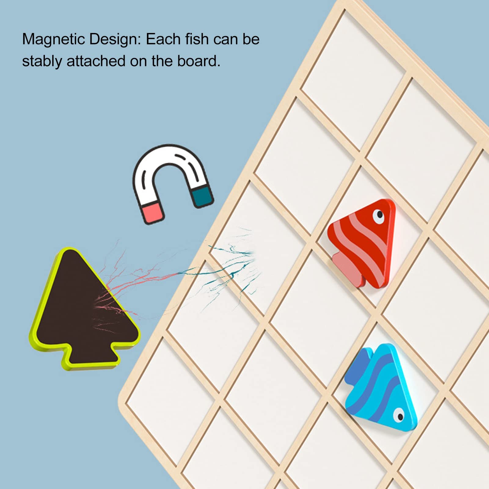Juego De Combinación De Colores De Peces Magnético De Madera – Incluye 20 Peces, 35 Bloques Y Tablero De 22.5 Cm, Perfecto Para Desarrollar La Coordinación Y El Reconocimiento De Colores Desde 3 Años