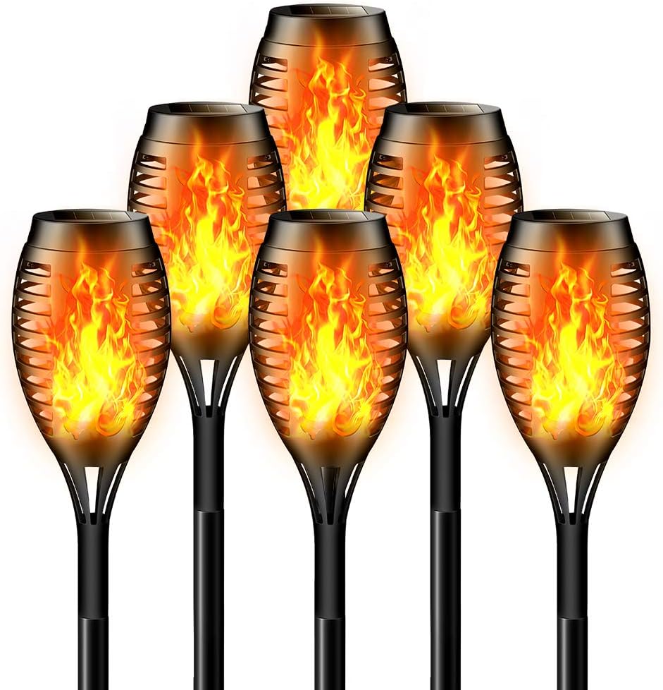 Solar Torch Lights,Flickering Flame Lights,Landscape Lights,Christmas and Halloween Decorations Outdoor Lights,Security Lighting,Waterproof Light for Garden,Yard,Pool and Pathway,Small Size(6 Pack)