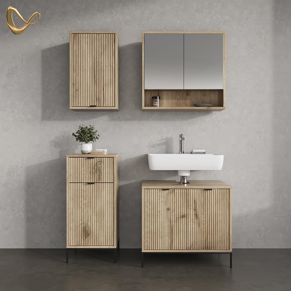 Livinity Armario de baño ATERNO, Roble Vikingo, 40 x 65 cm | con 2 estantes