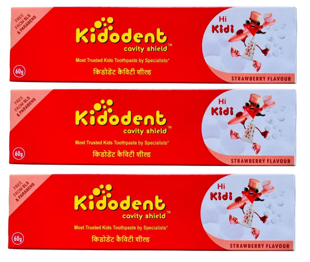 KIDODENT Cavity Shield Strawberry Falvour toothpaste for Kids - 60 Gram (Pack Of 3)-picture-17