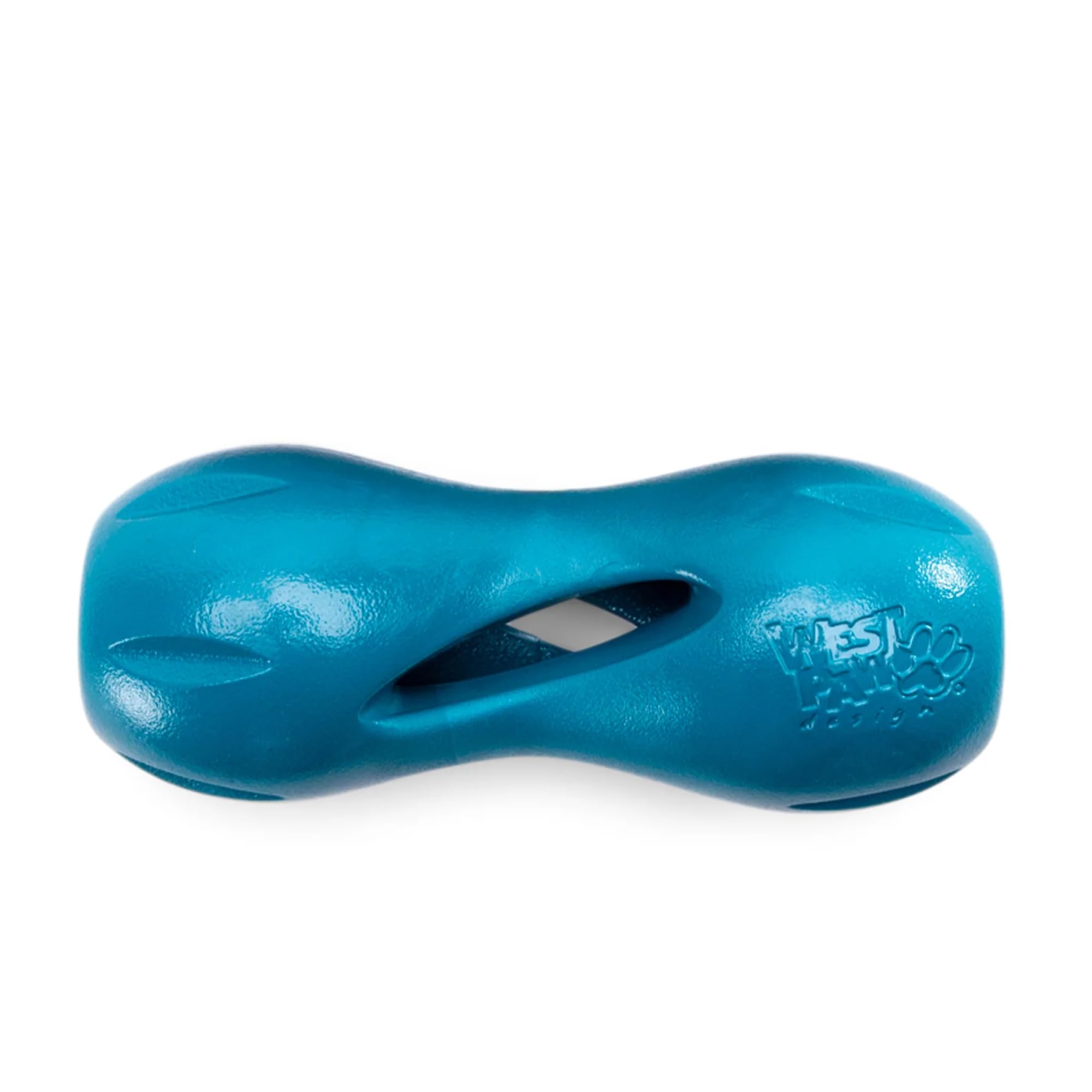 West Paw Qwizl Treat Dispensing Dog Toy for Tough Chewers- Durable Long Lasting Chew and Fetch Toy Keeps Dogs Engaged- Dishwasher Safe Safe Materials Made in USA - River Blue, Small
