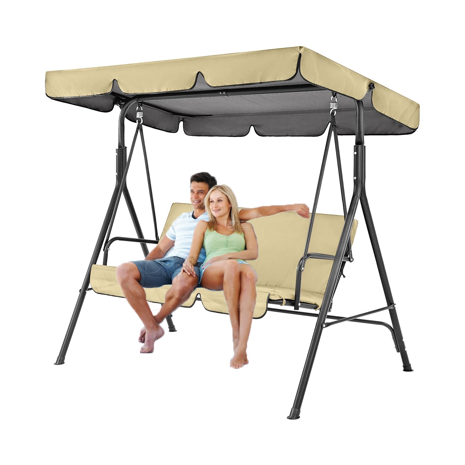 Set di Copertura Tetto e Sedile Dondolo a 2-3 posti, Tetto di Ricambio per Dondolo da Giardino in Tessuto Oxford 210D, Impermeabile, Capottina per Dondolo Anti-UV