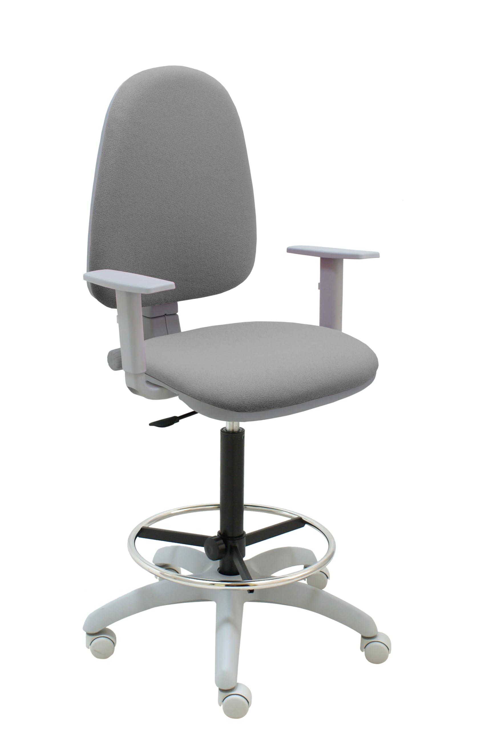 La Silla de Claudia- Taburete Giratorio Torino Gris. Altura y Reposapiés Regulables. Taburete de Oficina tapizado con Reposabrazos (con Reposabrazos, Gris)
