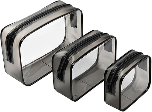 Miniatura 1 de Bolsa de aseo aprobada por la TSA, paquete de 3 bolsas transparentes para artículos de tocador para viaje, bolsa de maquillaje de tamaño cuarto de