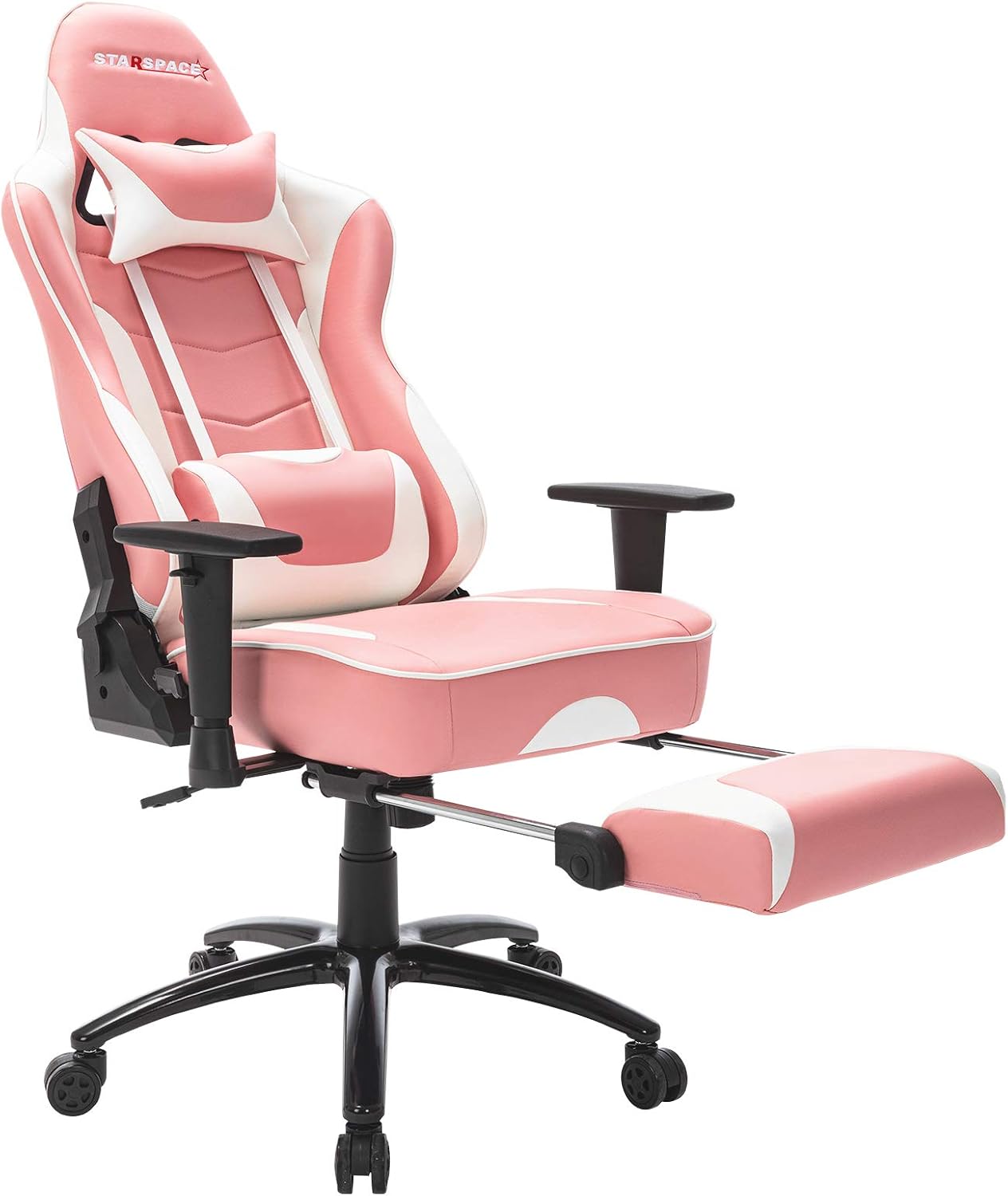 🛒 Crazy Deals STARSPACE Ergonomic Computer Gaming Chair, Massage Lumbar Support Pullout Footrest Reclining Swivel Base High-Back Racing PC Office Desk Chair, Pink