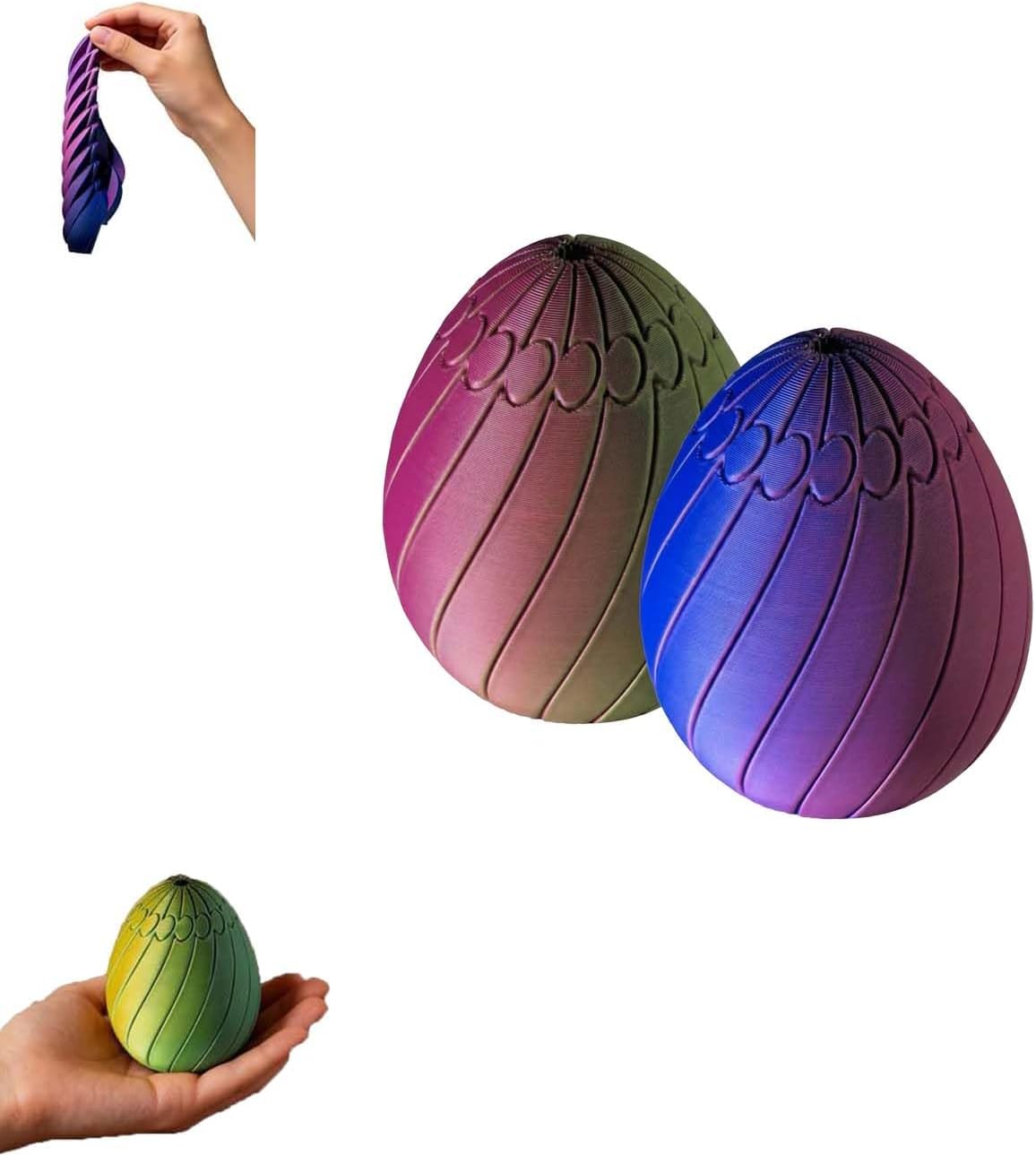 Pack of 2 Twisty Fidget Egg, 3D Printed Slippery Egg Fidgets, Twisty Fidget Eggs, 3D Printed Slippery Fidget Egg, Easter Egg Toy, Rotating Fidget Puzzle Toy for Stress Relief for Children (B)