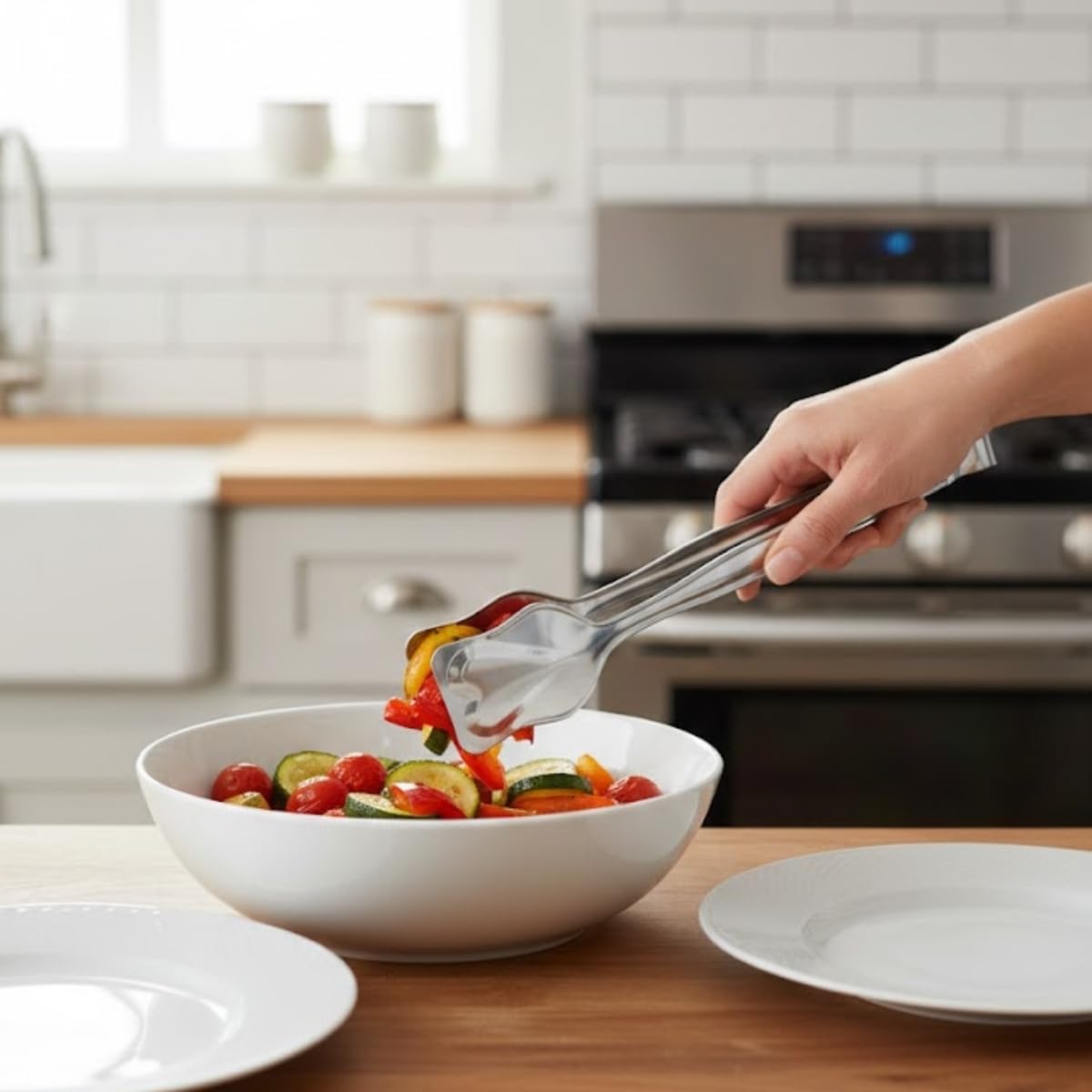 Paslanmaz Çelik Yemek Servis Maşası 21 cm – Salata, Makarna ve Sıcak Yemekler İçin Çok Amaçlı Servis Pensi
