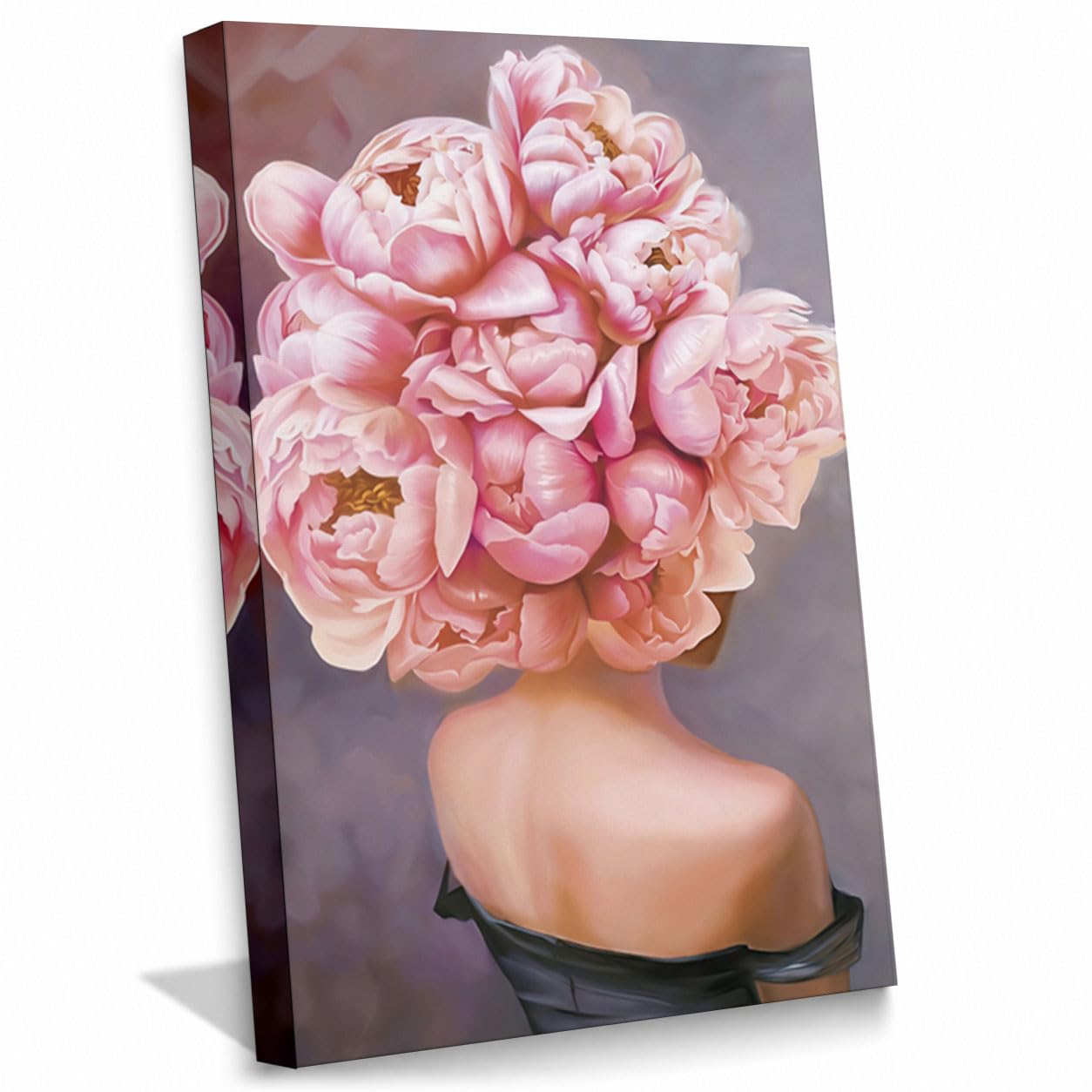 Woman with Giant Pink Peonies Canvas Wall Art (Wrapped Canvas,12" L x 8" W) Wrapped Canvas 12"L x 8"W