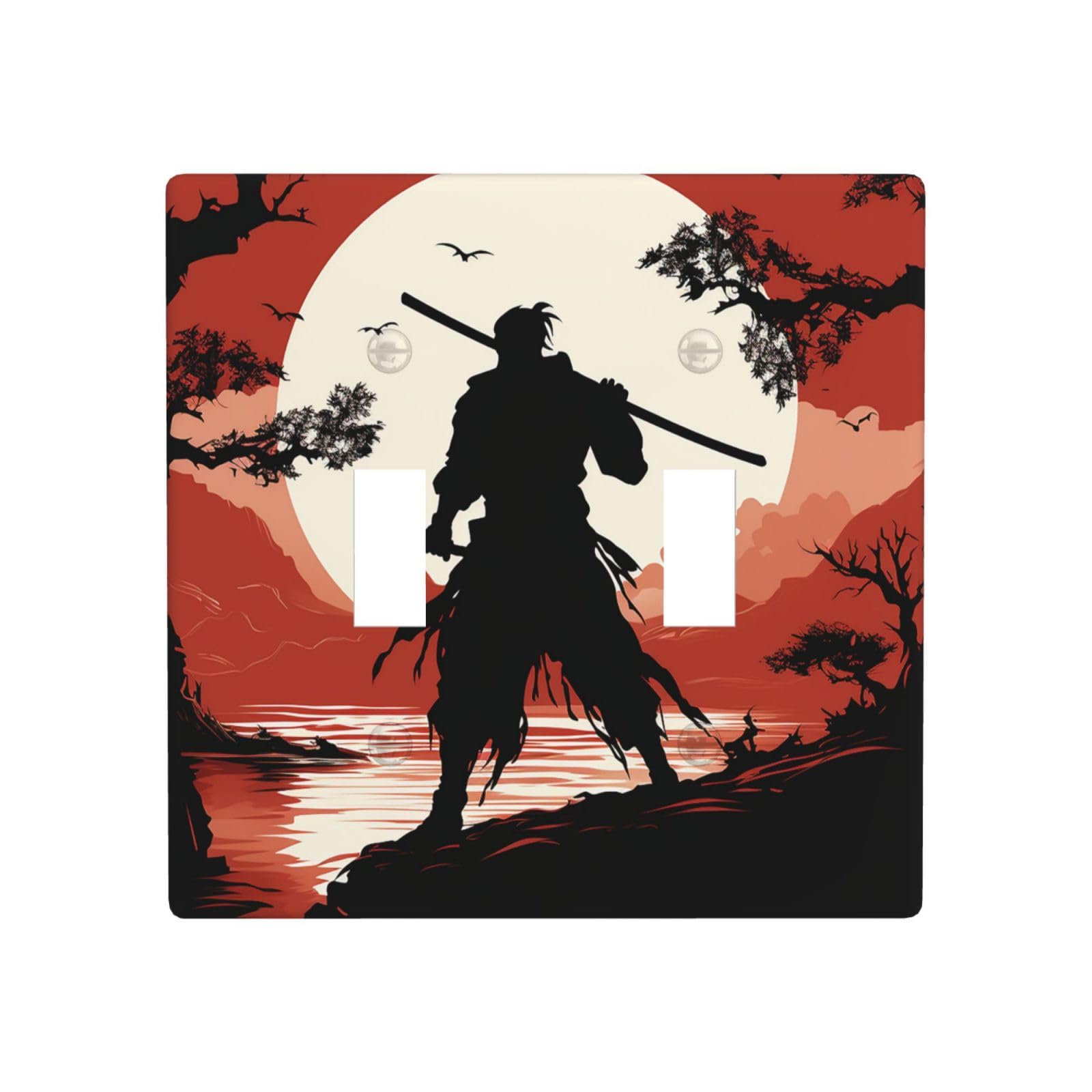 Kloph Samurai Decorator Double Toggle Light Switch Covers Wall Plate 2-Gang Standard Size 4.5" X 4.5" Double Toggle Switch Wallplate Decorative 2 Gang Wall Switch Plate Covers