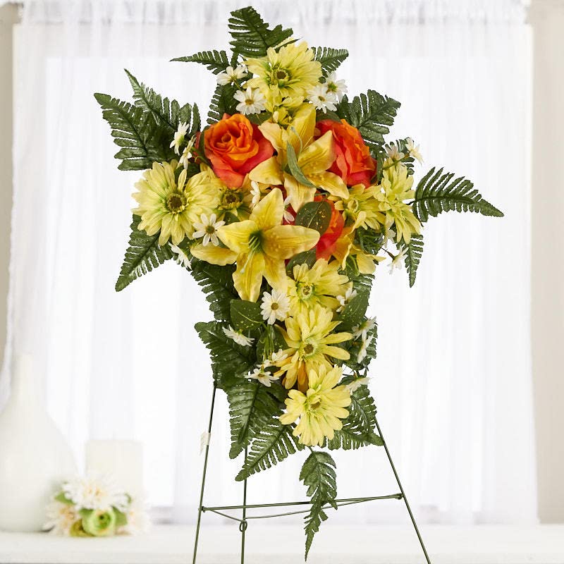 Amazon.com: Premade Yellow Orange Silk Flowers Cross Cemetery