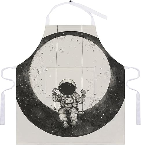 Miniatura 7 de MUSM Apron for Adults - 27.6 X 31.5 Inch, Heavy-Duty Polyester Aprons with Two Large Pockets, Waterproof On The Moon Swing Kitchen Apron for