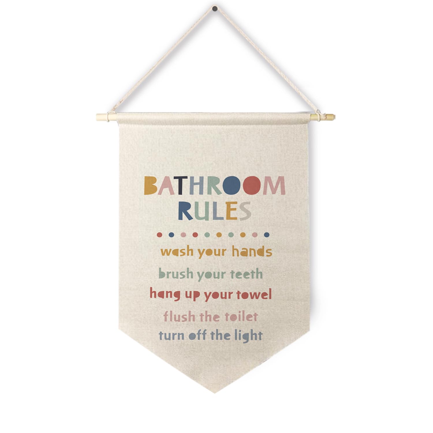 Qpenm Bathroom Rules Hanging Wall Canvas Banner,Nursery Hanging Pennant Flag Prints,Kids Room Hanging Wall Canvas Banner,Nursery Home Playroom Bedroom Decor
